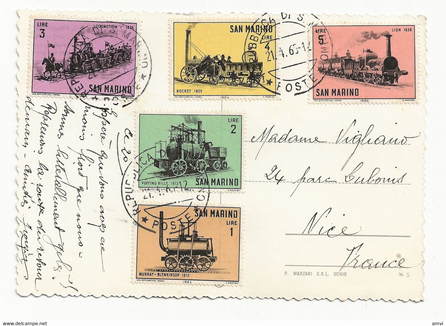 22-4 - 867 San Marino Saint Marin 1965 5 Timbres Serie Trains - Covers & Documents