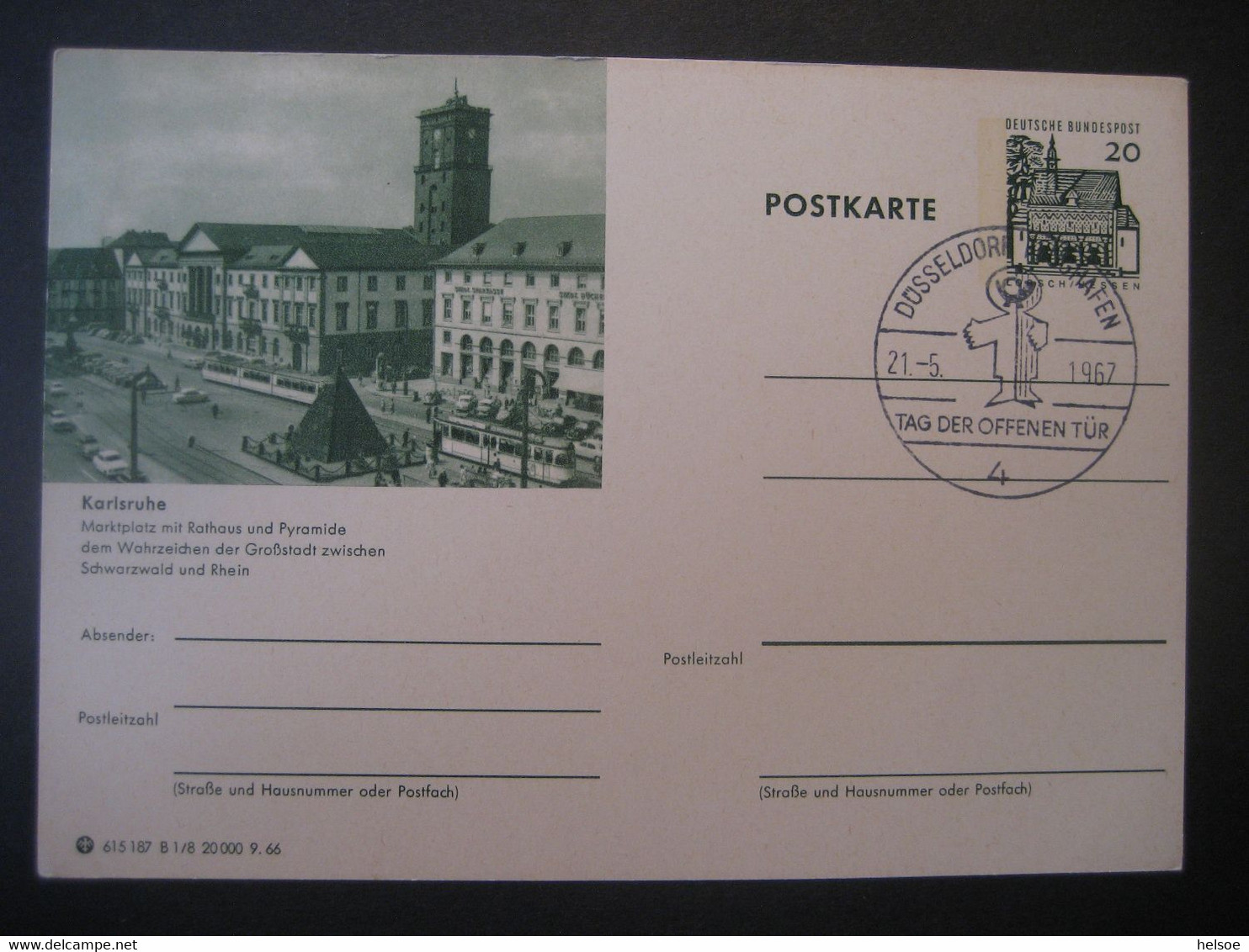 Deutschland 1966- Ganzsache Bildpostkarte Karlsruhe Mit Sonderstempel Düsseldorf Flughafen - Illustrated Postcards - Used