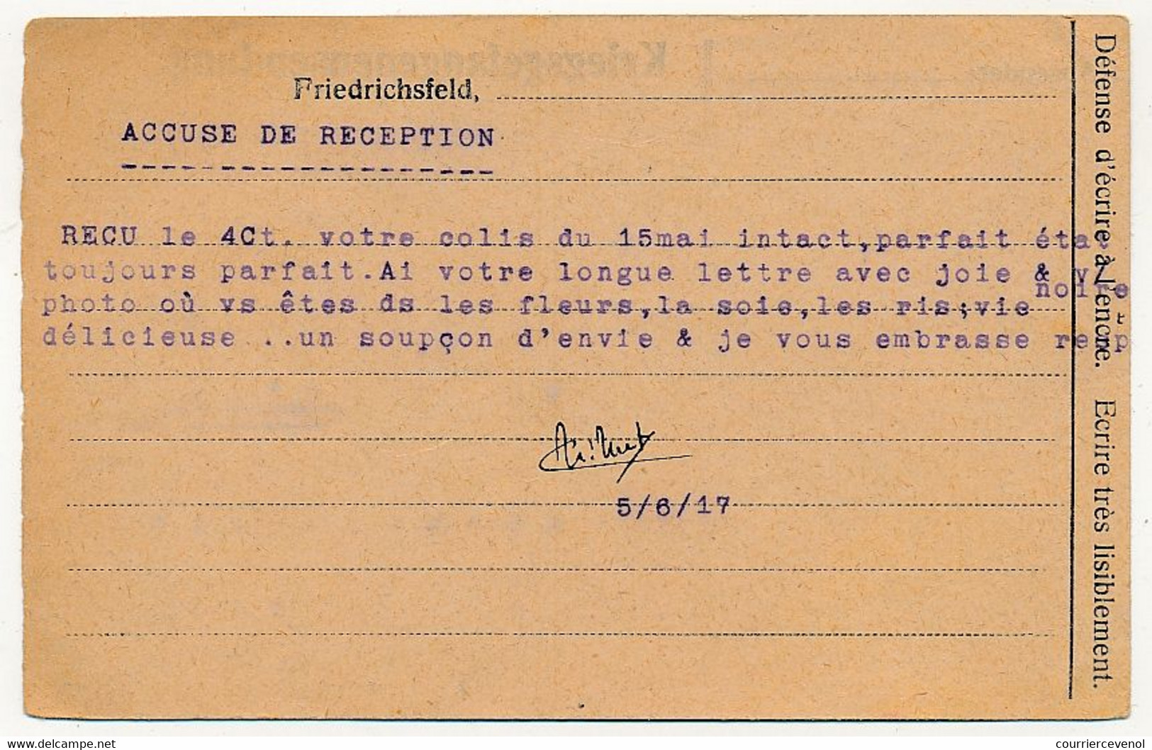 Carte Prisonnier Français - Camp De Friedrichsfeld Bei Wesel (Rheinland) - 5/6/1917 - Censure 71 - WW I