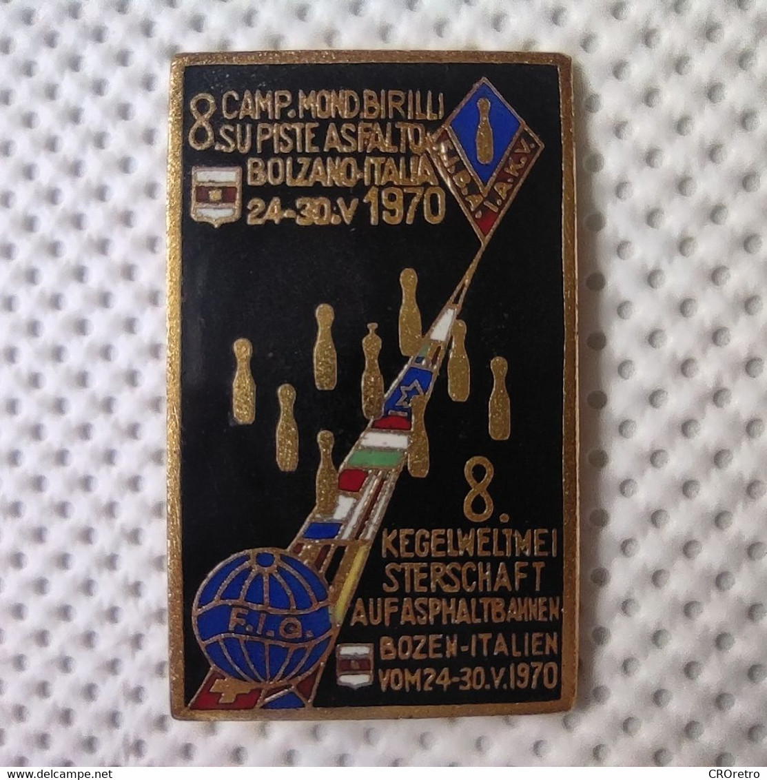 Bowling - 8th WORLD CHAMPIONSHIPS OF ASPHALT / BOLZANO ITALY - 1970, Nice Large Enamel Pin, Badge (50×30 Mm) - Bowling