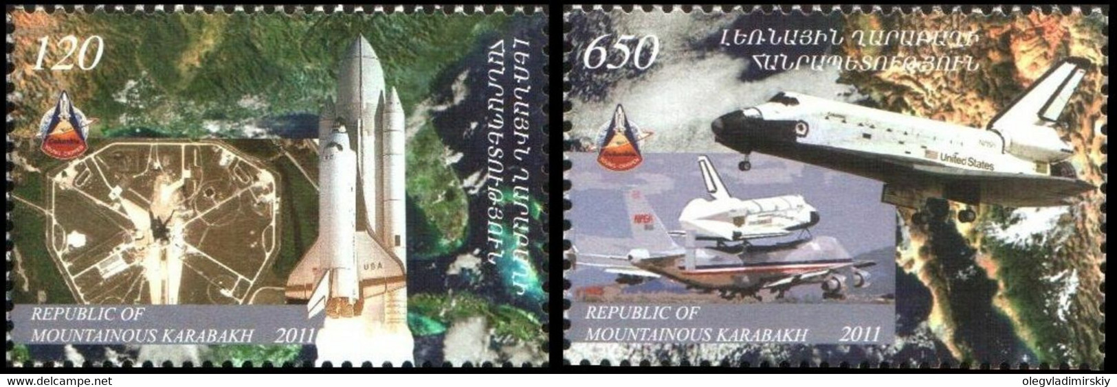 Armenia Mountain Karabakh Artsakh 2011 30th Anniversary Of The First Space Shuttle Launch Set Of 2 Stamps Mint - Stati Uniti