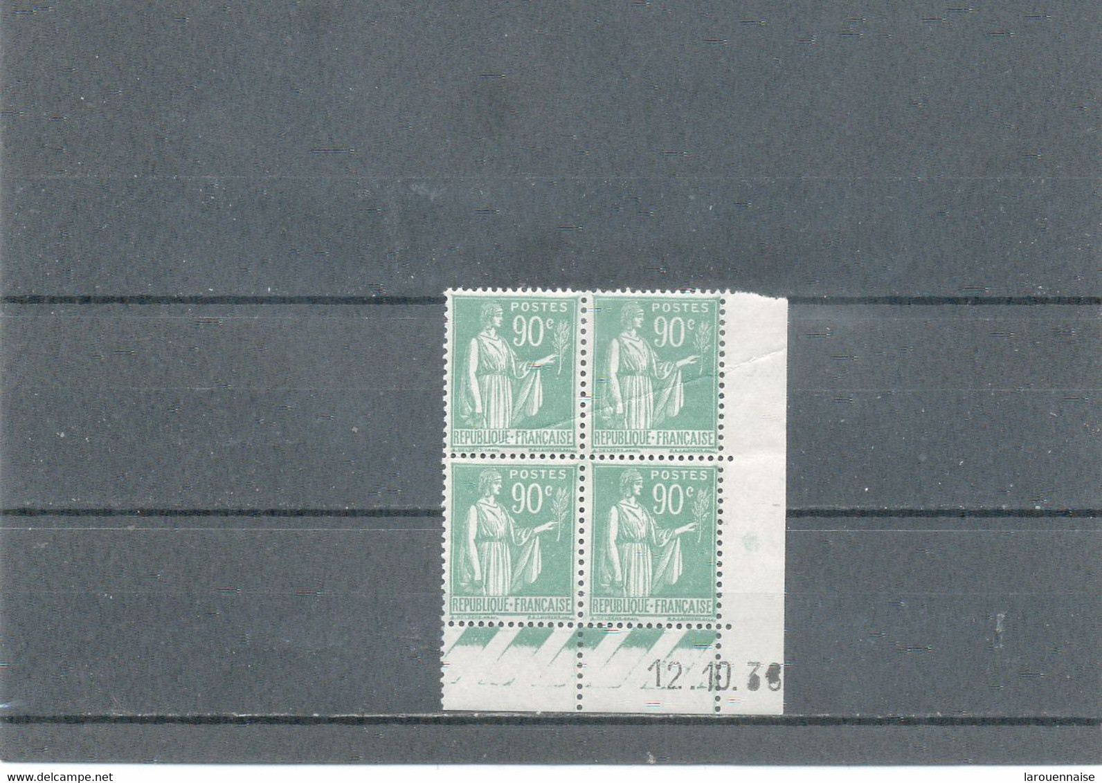 COINS DATES- N°367** - (Pli)PAIX 90 C Vert - 12-10-38 - 1930-1939