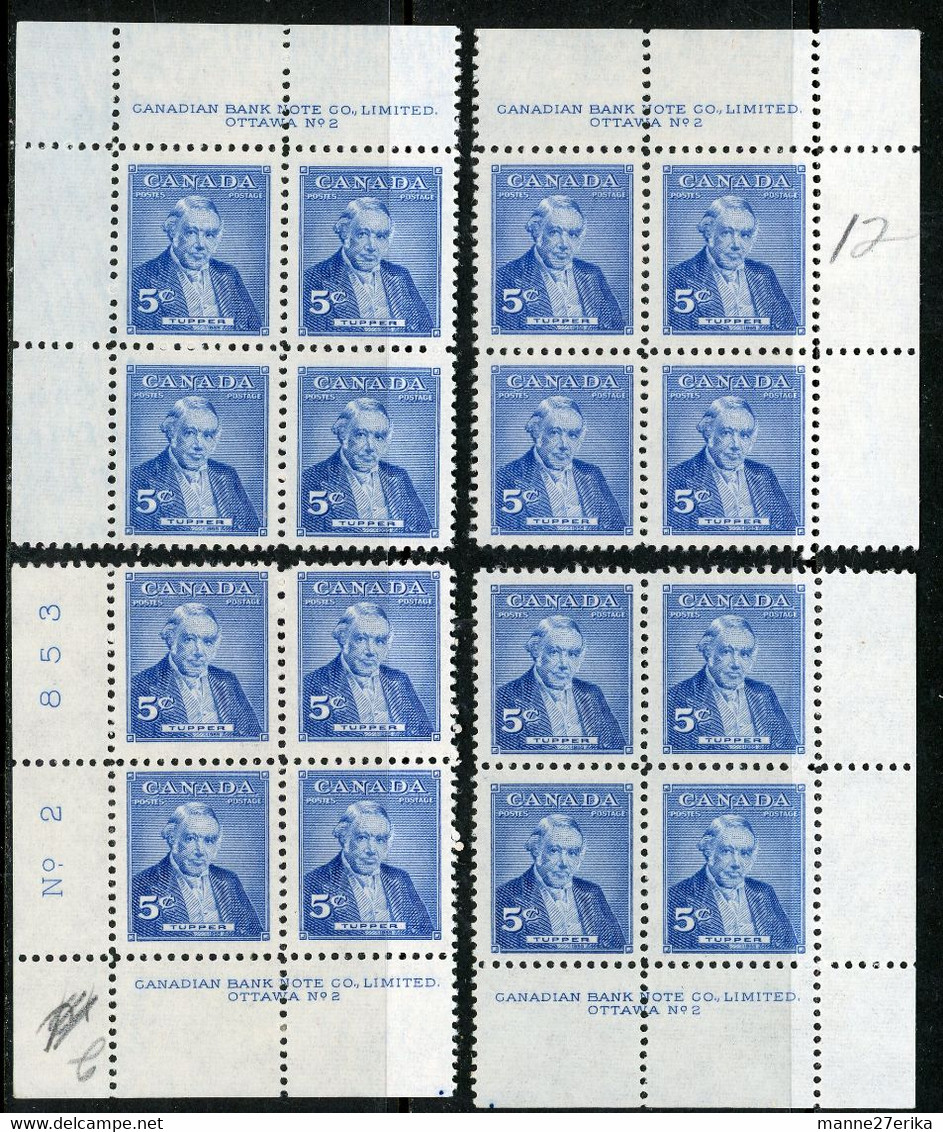 Canada MNH PB's 1955 "Tupper" (**) - Num. Planches & Inscriptions Marge