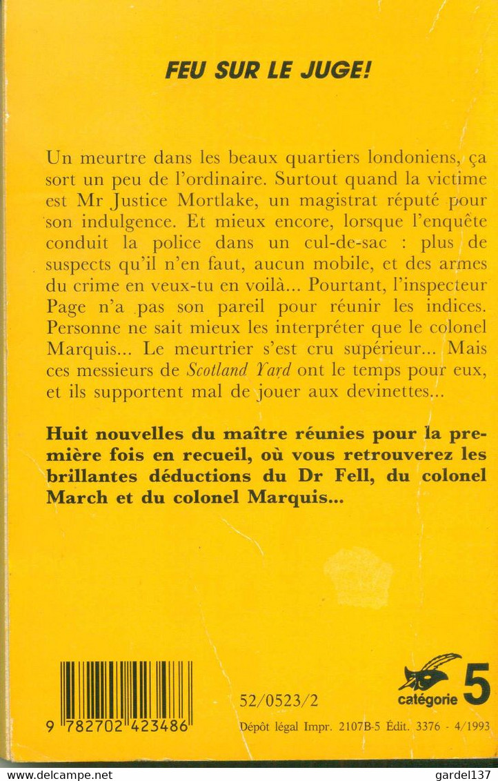 JOHN DICKSON CARR  Feu Sur Le Juge ! 1937 Le Masque No 2129, 1993 - Le Masque