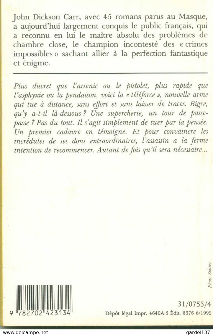 JOHN DICKSON CARR Le Lecteur Est Prévenu 1939 - Le Masque