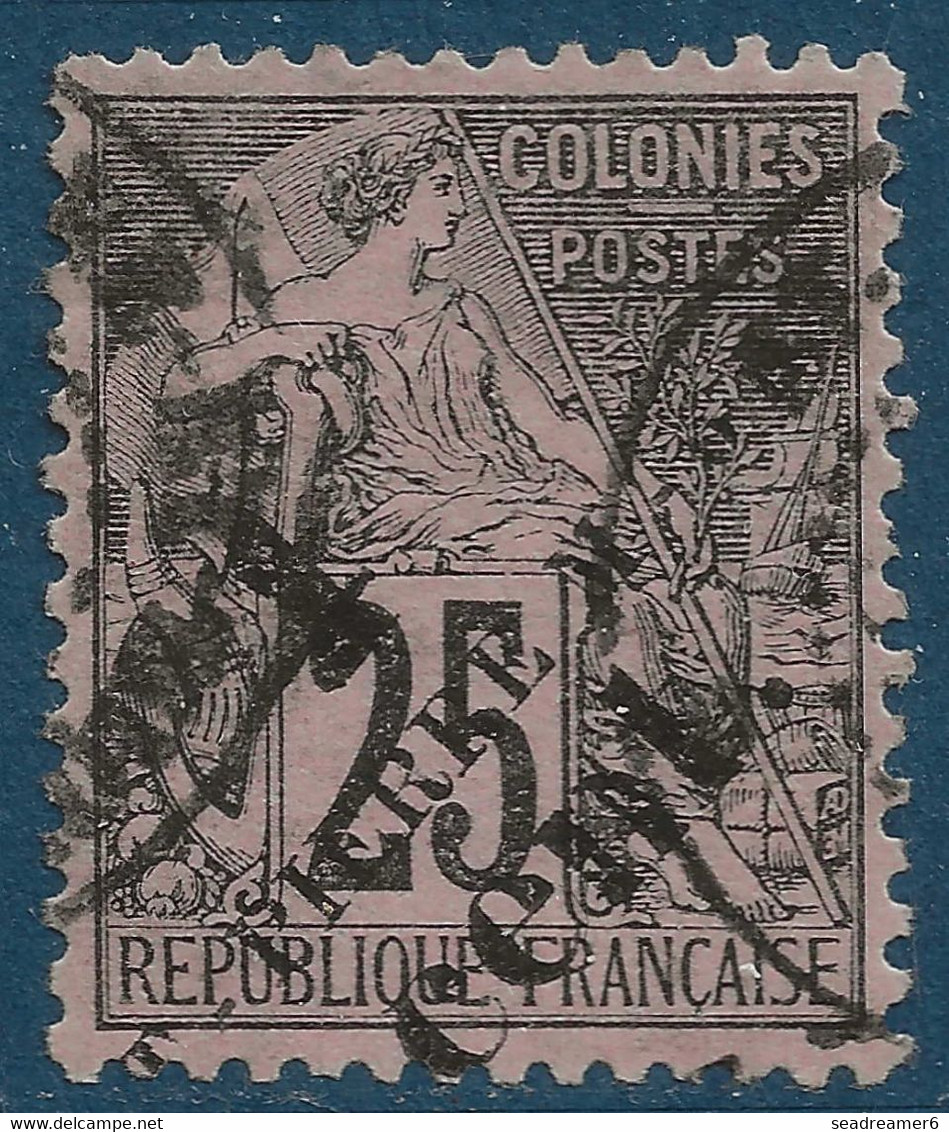 Colonies ST Pierre & Miquelon N°42 Obl 4c Sur 25c Noir Variété Sans ST Par Décalage Signé CALVES - Used Stamps