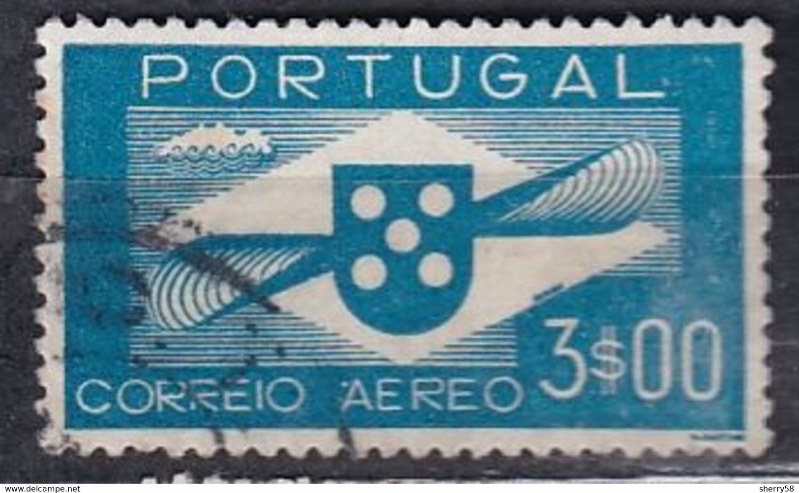 1937-41-Y&T. 4 CORREO AEREO. SERIE BÁSICA. 3 ESCUDOS AZUL CLARO- USADO - Oblitérés