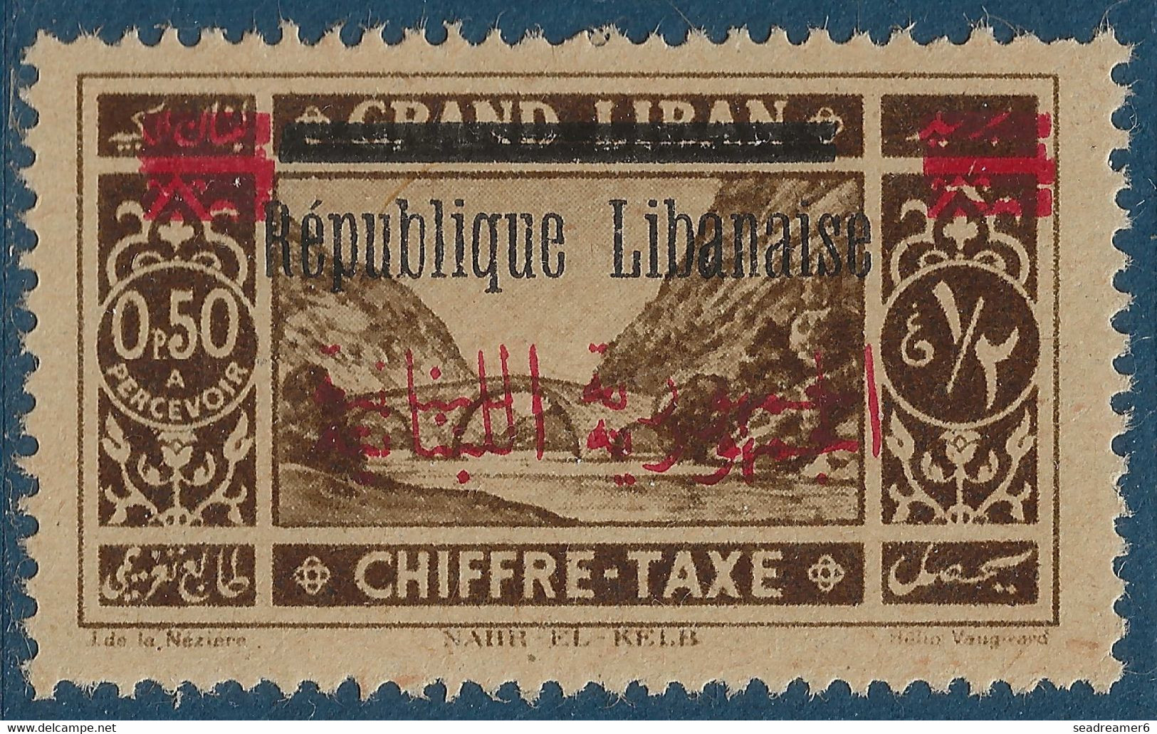 France Colonies Grand LIBAN Taxe N°21a** Variété Double Surcharge Arabe Rouge Tres Frais & TTB Signé R.CALVES - Timbres-taxe