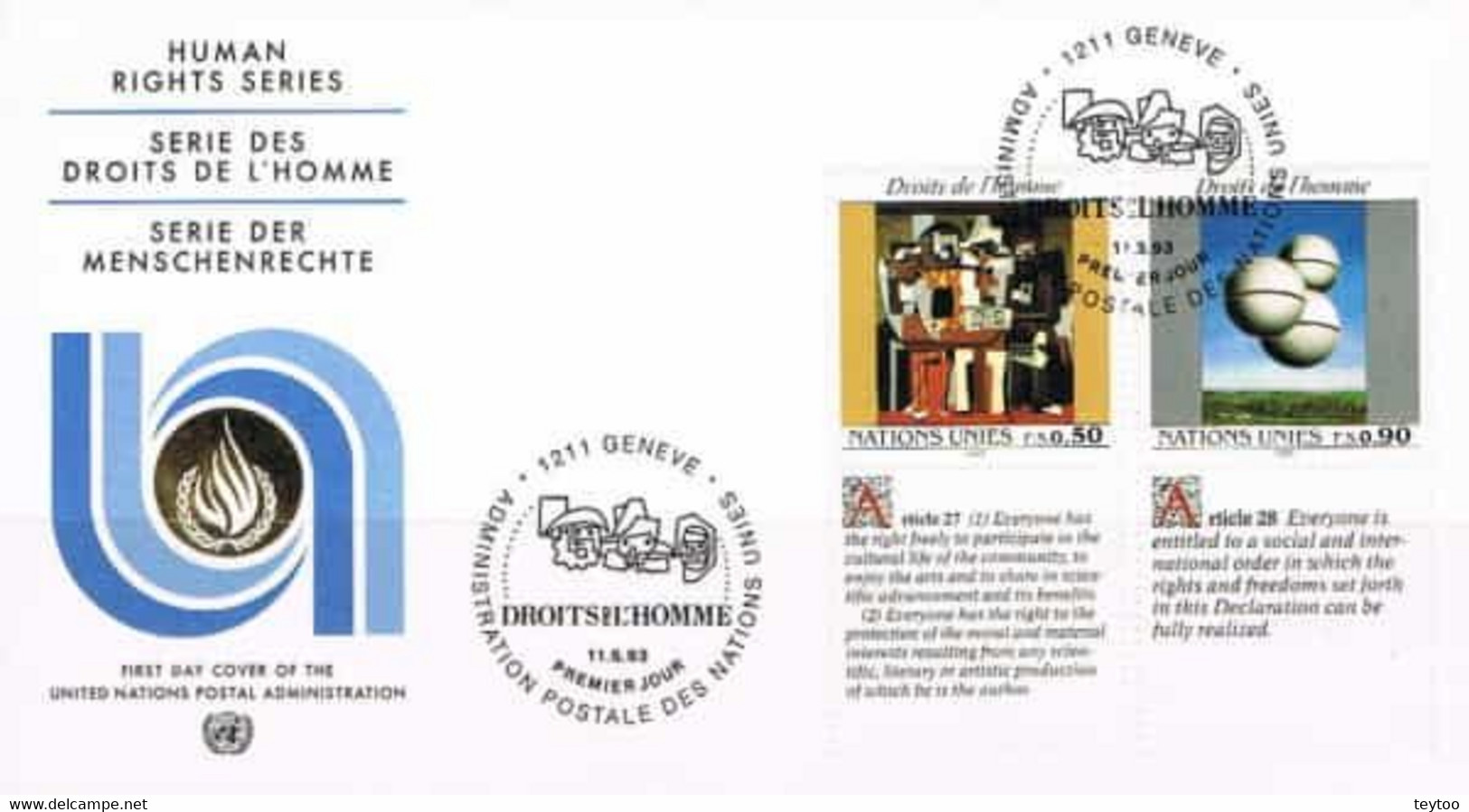 [B0369.A] Naciones Unidas 1983. FDC Derechos Humanos (NS) - Lettres & Documents