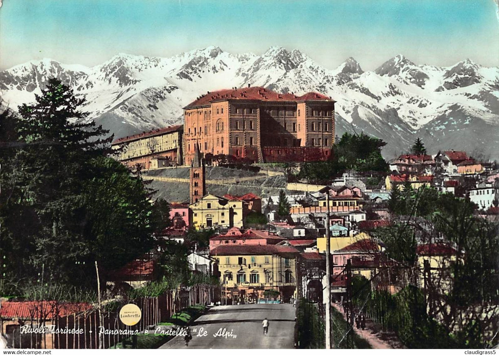 3100"RIVOLI (TORINO) -PANORAMA E CASTELLO "LE ALPI" CONCESSIONARIO LAMBRETTA ANIMATA 1962  MIS(14.50X20.50) - Rivoli