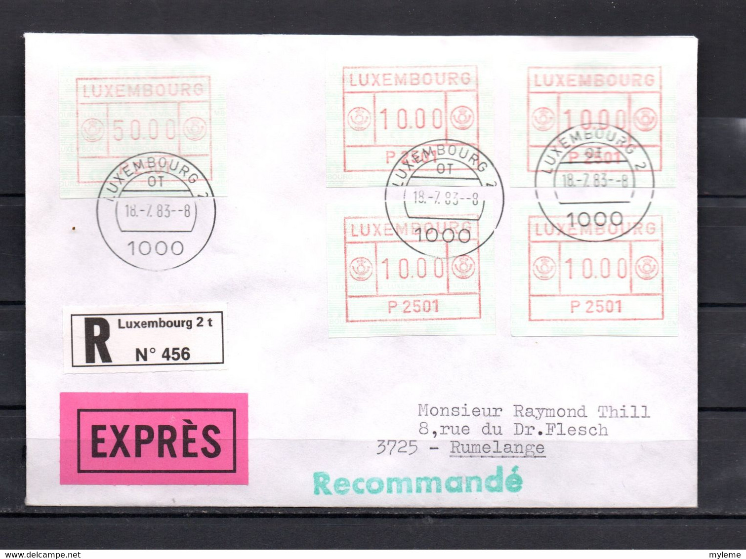 AC9-4 Luxembourg 2 Exprès Avec Timbres De Distributeurs 50f Et 10f X 4  A Saisir !!! - Storia Postale