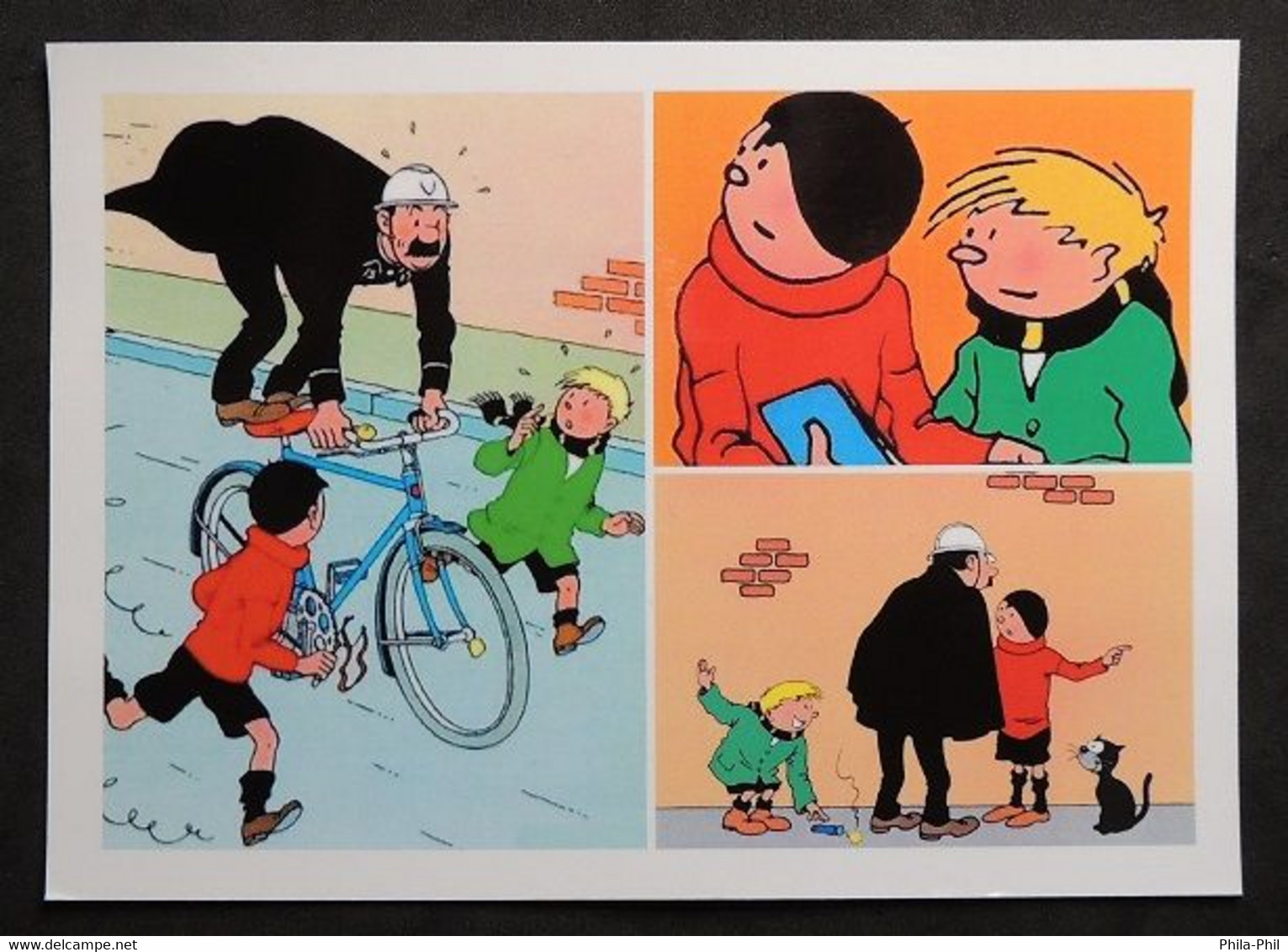 Carte Postale Quick & Flupke & Agent 15, Gendarme, Policier Bruxelles, Marolles (Bande Dessinée, Hergé - Tintin - Comic) - Fumetti