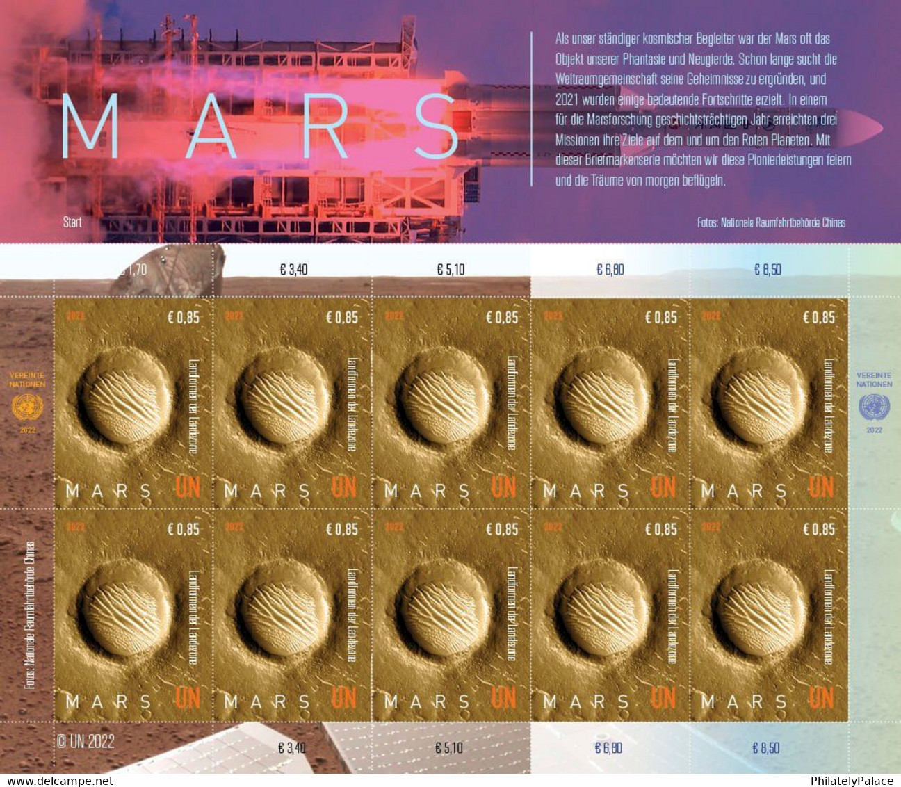 UN 2022 United Nations Planet Mars , Solar System, Rover, Satellite NASA Space, Sheet MNH (**) - Nuevos