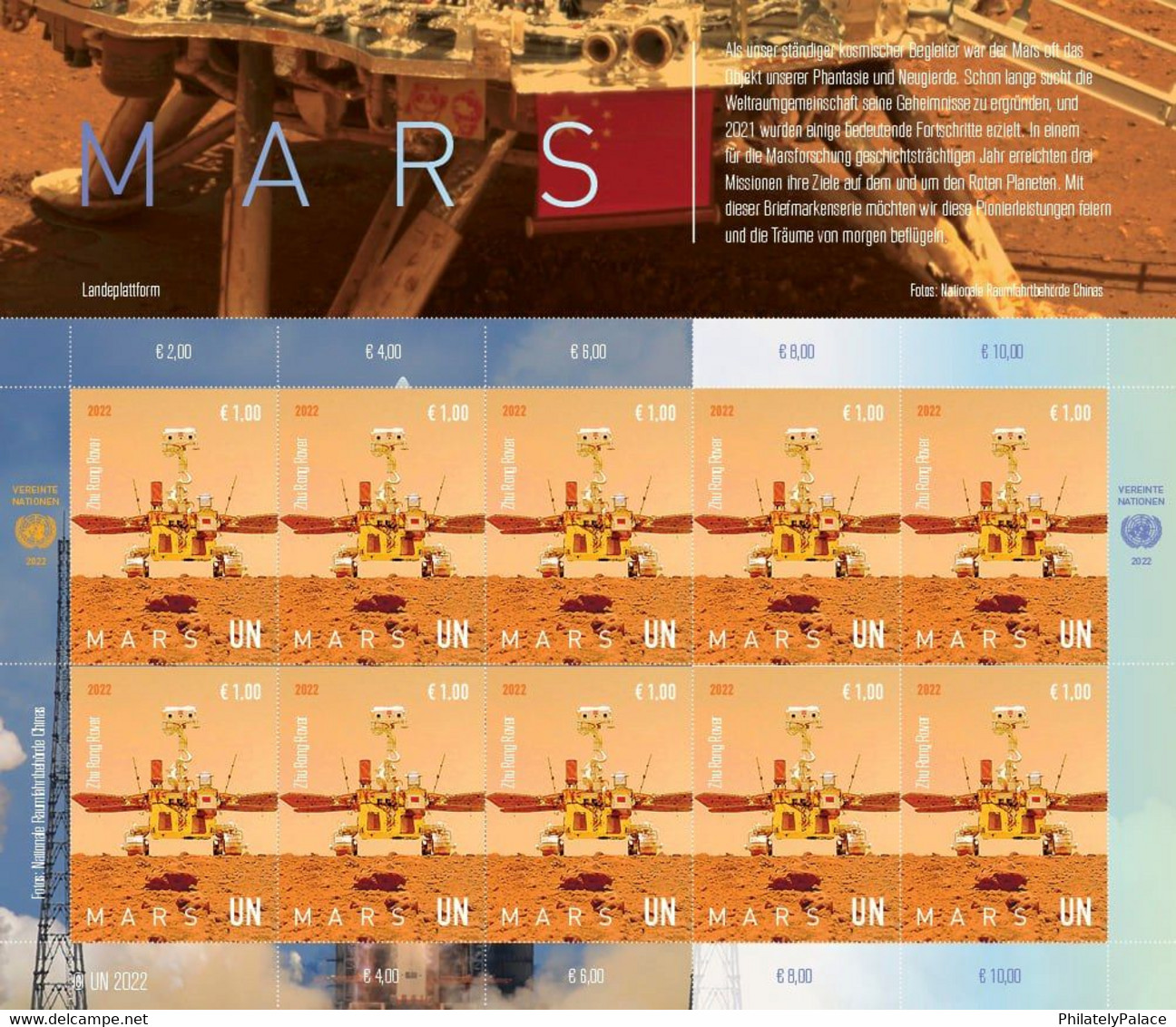 UN 2022 United Nations Planet Mars , Solar System, Rover, Satellite NASA Space, Sheet MNH (**) - Ungebraucht