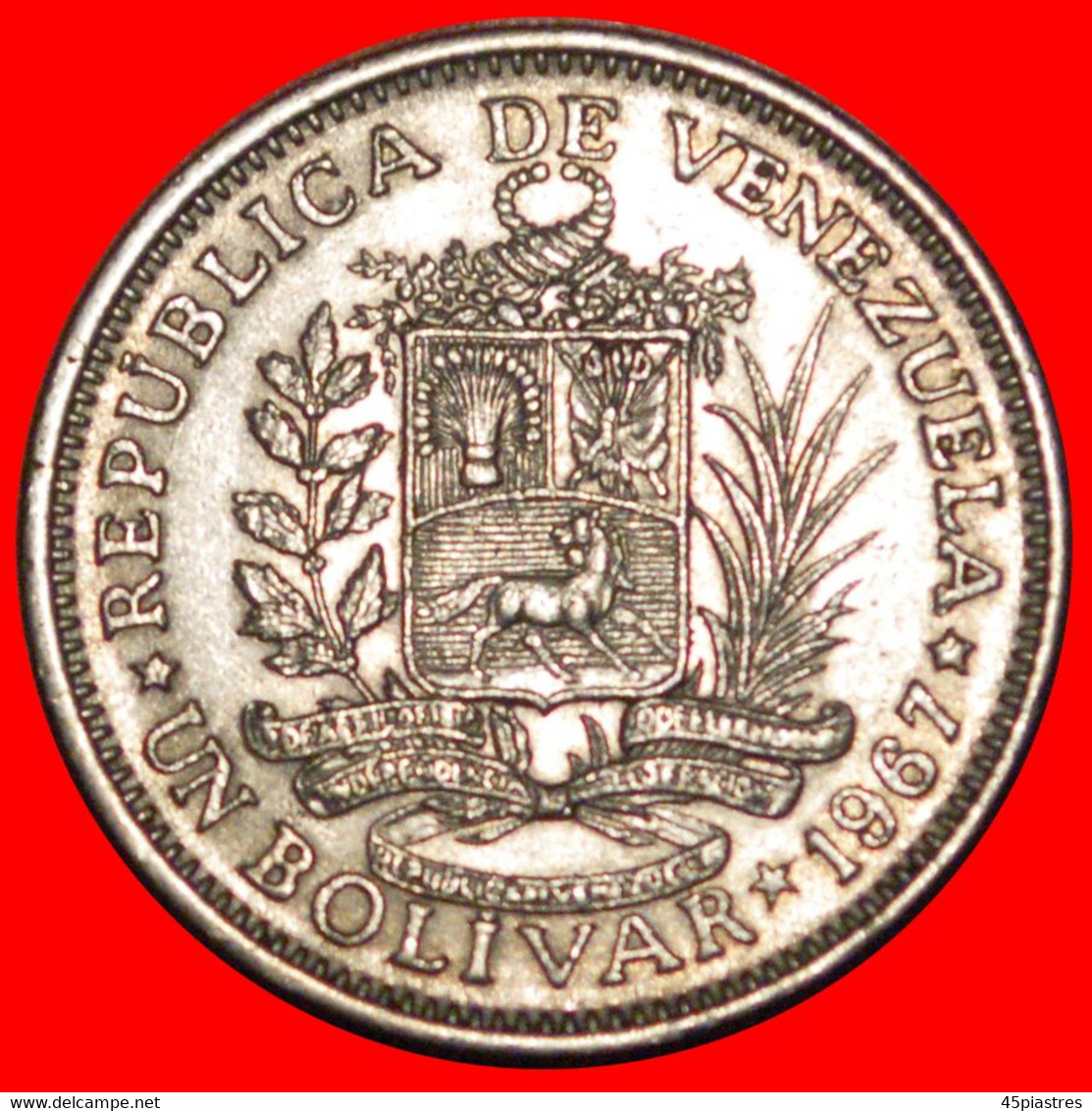 * GREAT BRITAIN: VENEZUELA ★ 1 BOLIVAR 1967! YEAR=TYPE BOLIVAR (1783-1830) LOW START ★ NO RESERVE! - Venezuela