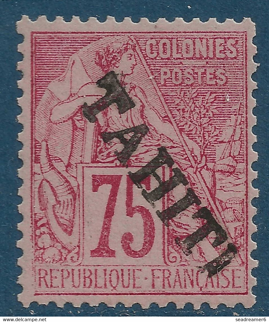 Colonies TAHITI N°17a* 75c Rose Surcharge De Haut En Bas Tres Frais TTB Signé Calves & SCHELLER - Unused Stamps