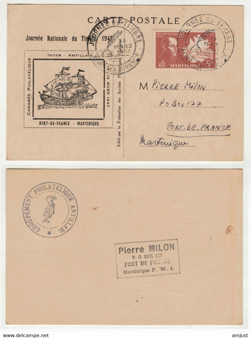 France // Martinique // Marcophilie // Carte De La Journée Du Timbre 1947 à Fort-de-France - Brieven En Documenten