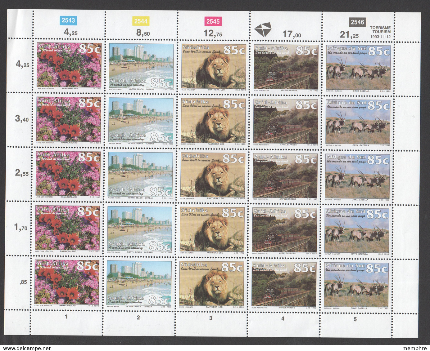 1993  Tourism -  Sheet 5 Strips Of 5  Sc 872   MNH ** - Unused Stamps