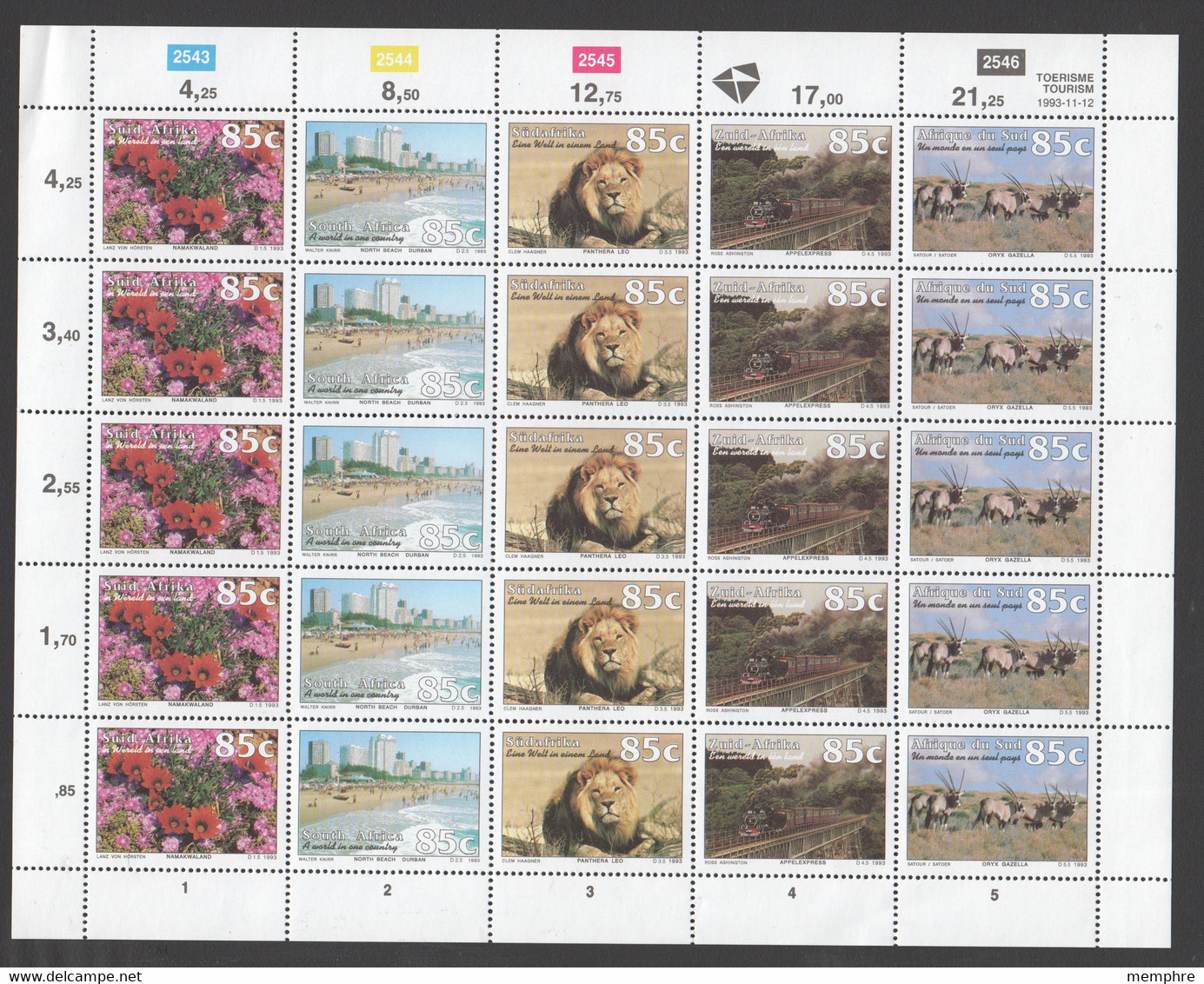 1993  Tourism -  Sheet 5 Strips Of 5  Sc 872   MNH ** - Neufs