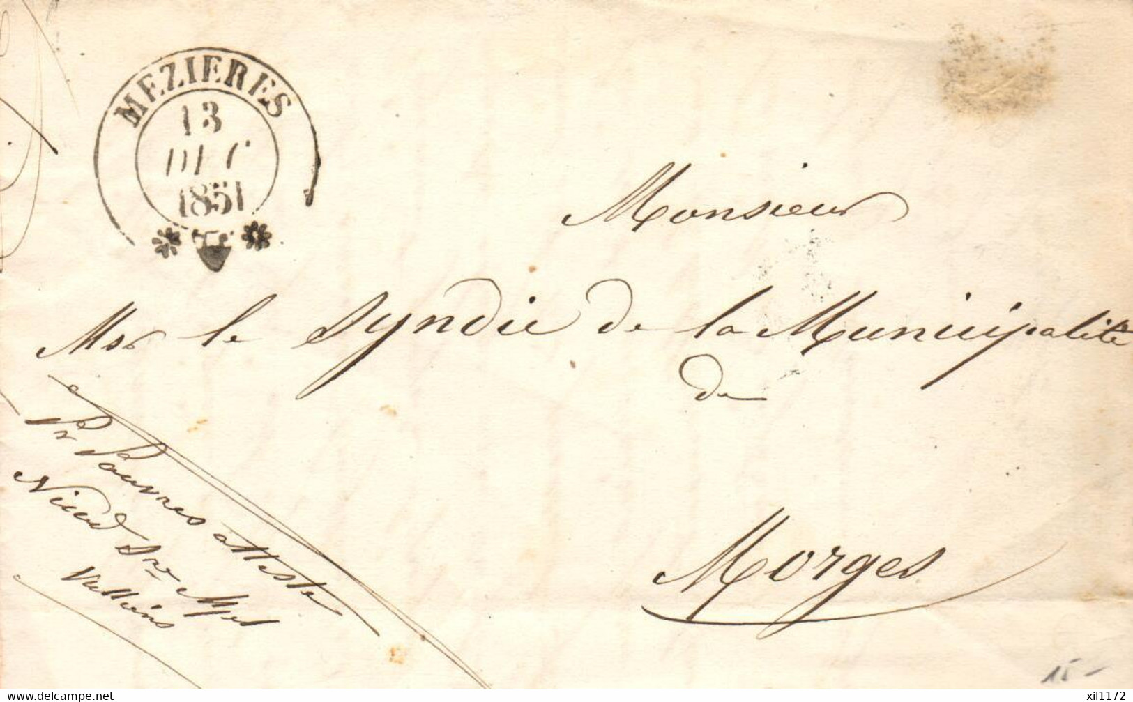 ZPH1-23  Lettre De 1851 Avec Cachet Mézières 13 Décembre 1851 à La Commune De Morges  Voir Scan - ...-1845 Prephilately