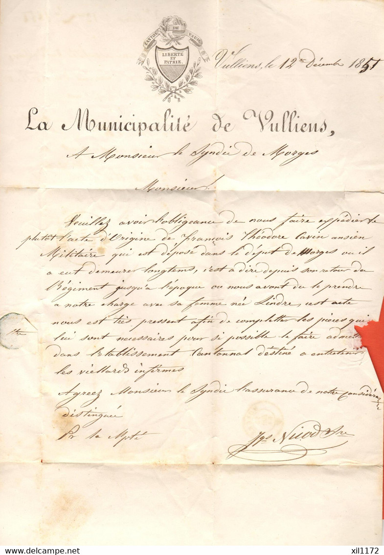 ZPH1-23  Lettre De 1851 Avec Cachet Mézières 13 Décembre 1851 à La Commune De Morges  Voir Scan - ...-1845 Precursores