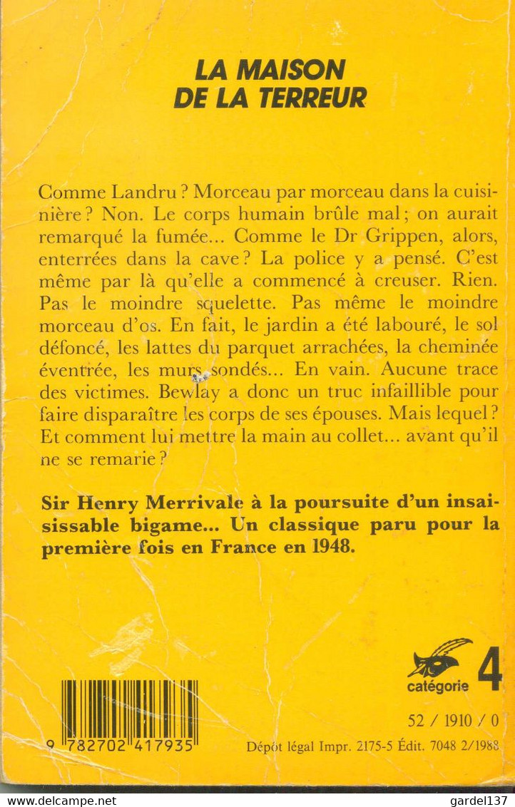 JOHN DICKSON CARR La Maison De La Terreur 1946 - Le Masque