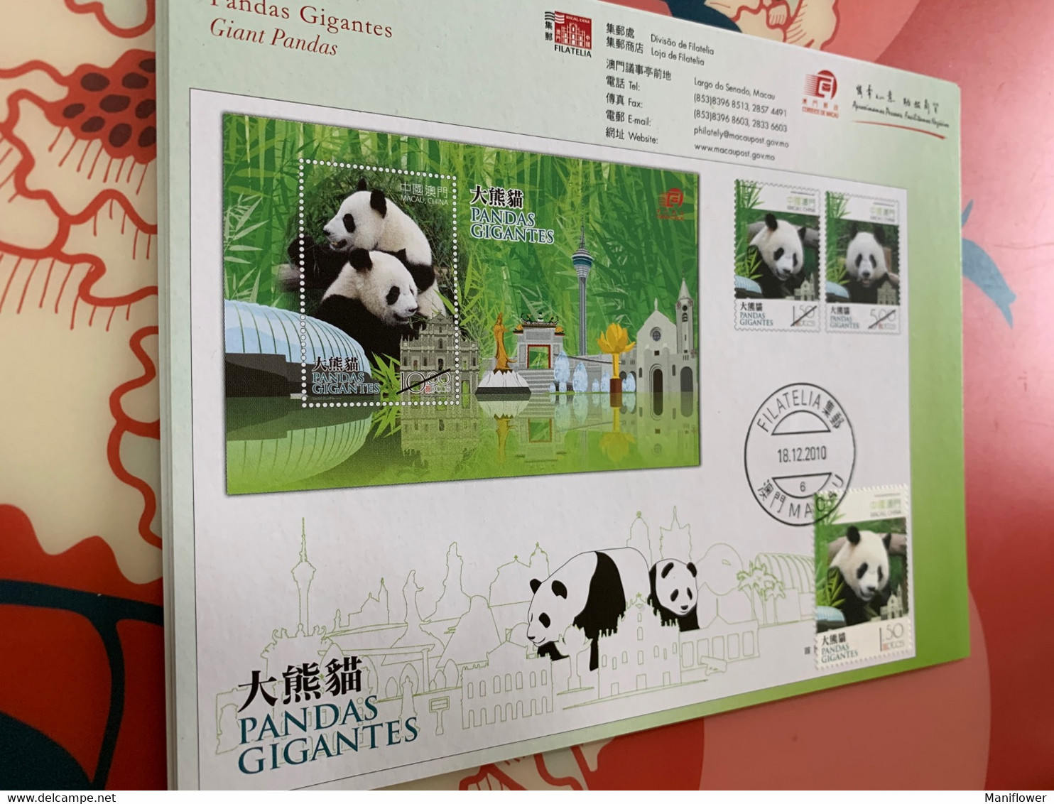 Macau Stamp 2010 Pandas Stamped Card - FDC