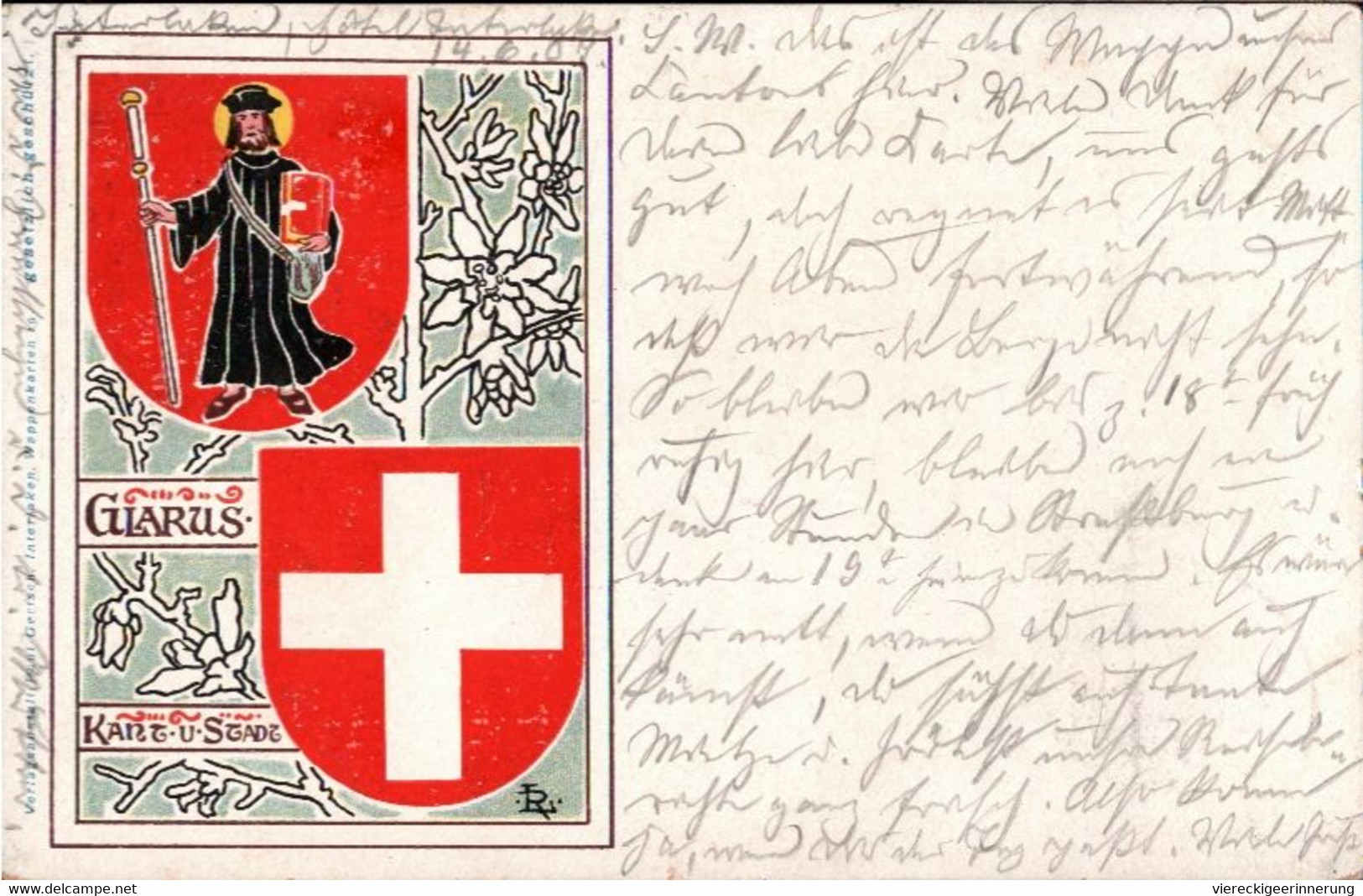 ! Alte Ansichtskarte Aus Glarus, Wappen, Kanton, Schweiz , 1907 - Glarus Süd
