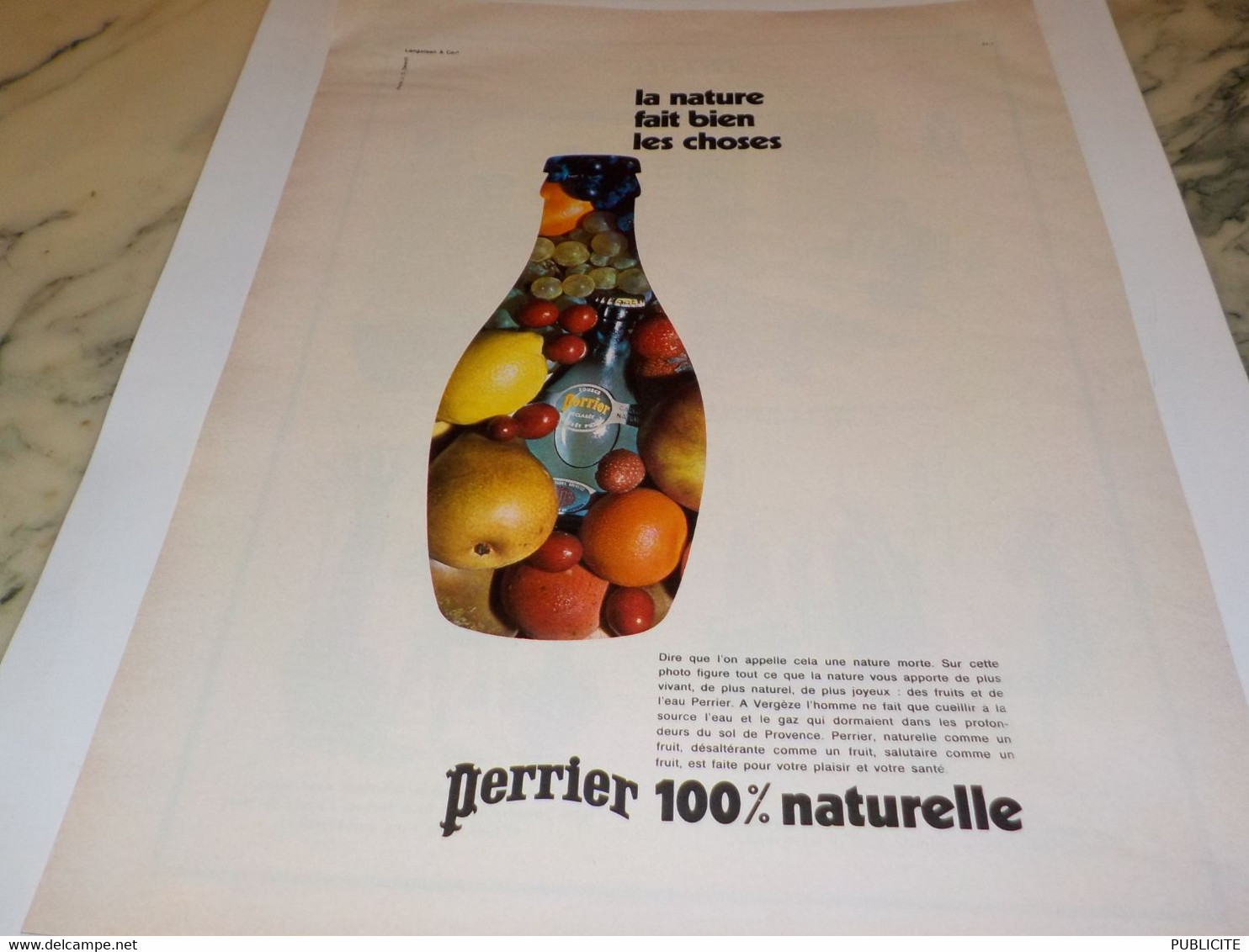 ANCIENNE PUBLICITE LA NATURE FAIT BIEN LES CHOSES  PERRIER   1970 - Perrier