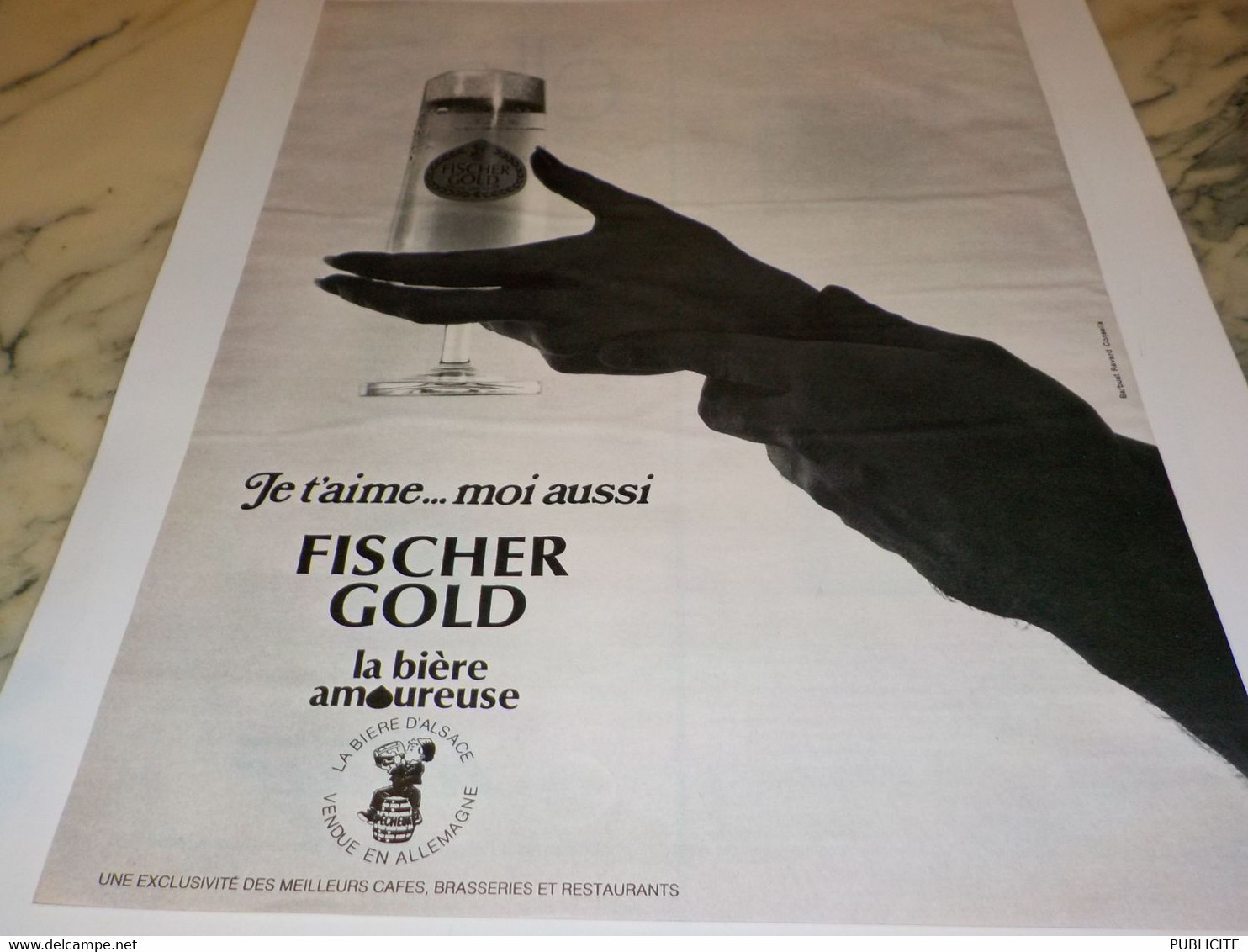 ANCIENNE PUBLICITE MOI AUSSI JE T AIME  BIERE FISCHER 1970 - Alcools