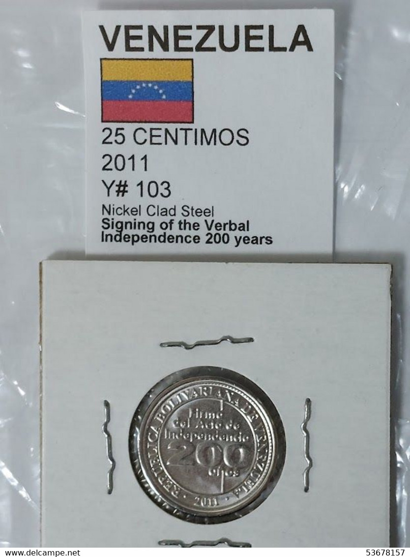 Venezuela - 25 Céntimos, 2011, 200th Anniversary - Independence Of Venezuela, Unc, Y# 103 - Venezuela