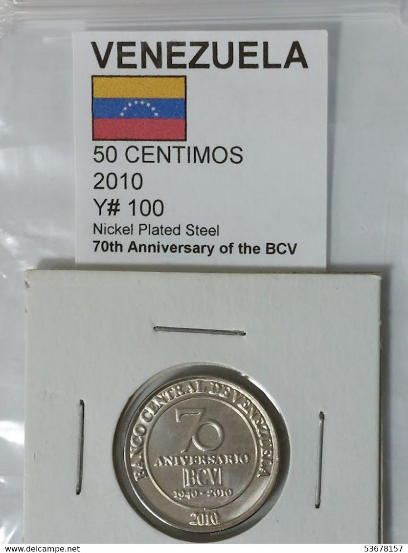 Venezuela - 50 Céntimos, 2010, 70th Anniversary - Bank Of Venezuela, Unc, Y# 100 - Venezuela