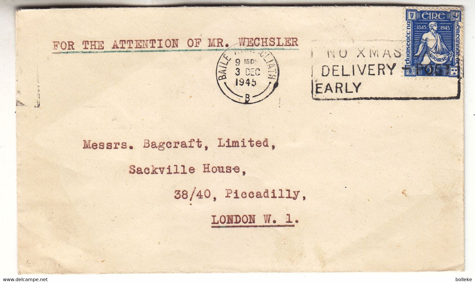 Irlande - Lettre De 1945 - Oblit Baile Atha Cliath - Exp Vers London - Semeur - Covers & Documents