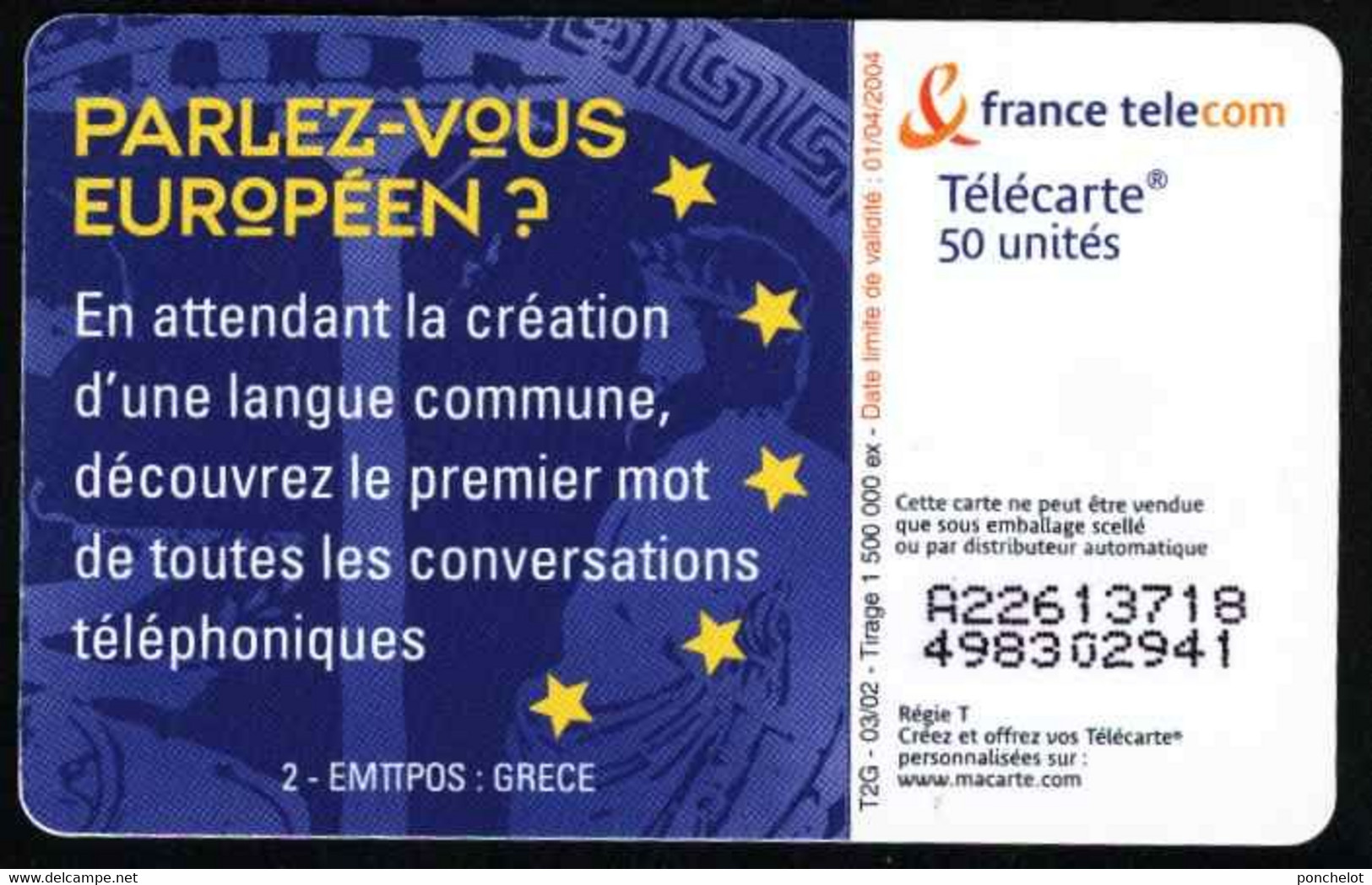 TC FRANCE TELECOM  Télécarte Parlez Vous Europeen - Téléphones