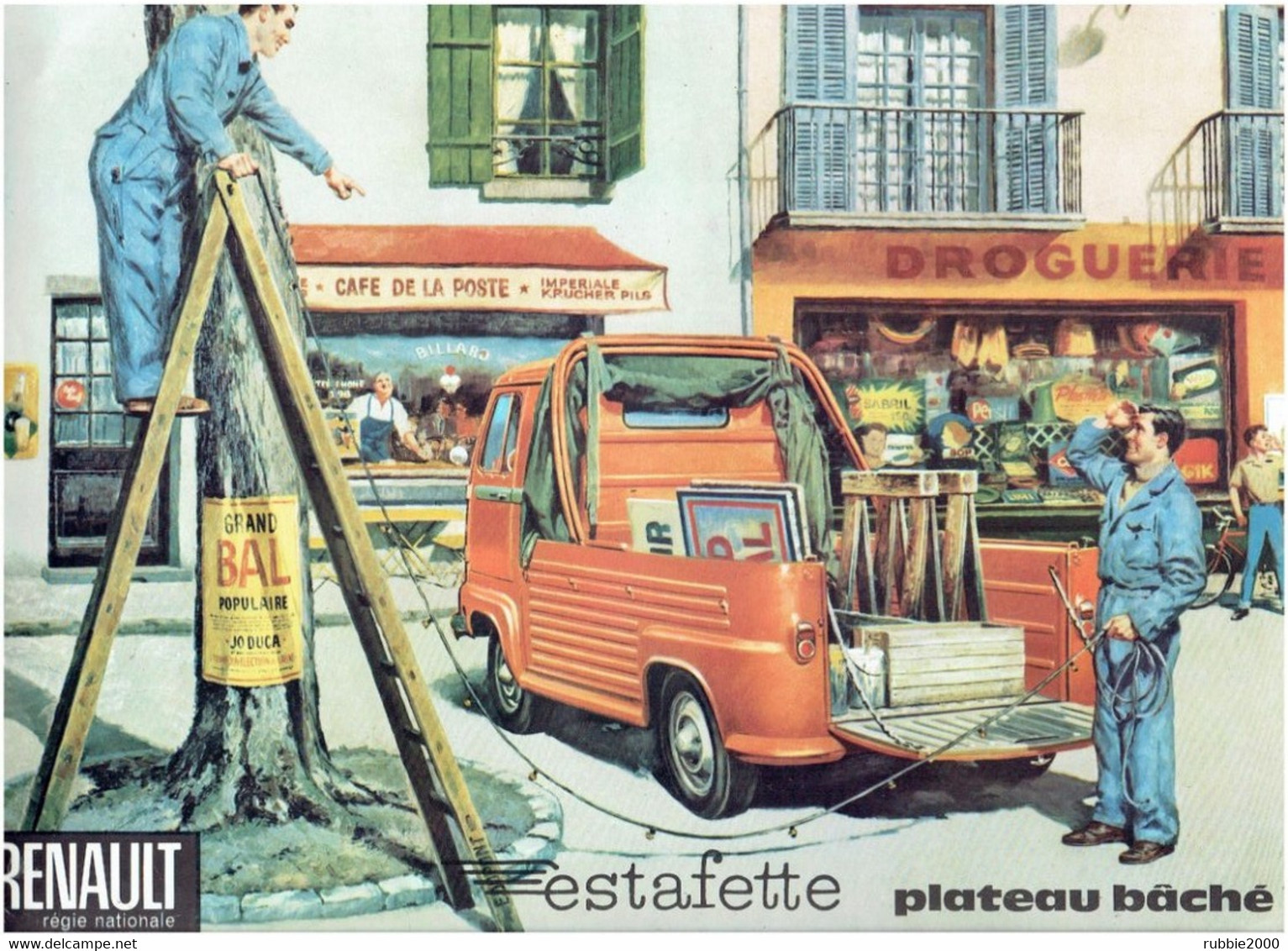 VOITURE RENAULT 1964 DEPLIANT PUBLICITAIRE DE L ESTAFETTE PLATEAU BACHE REGIE NATIONALE DESSIN HAECK - Camions