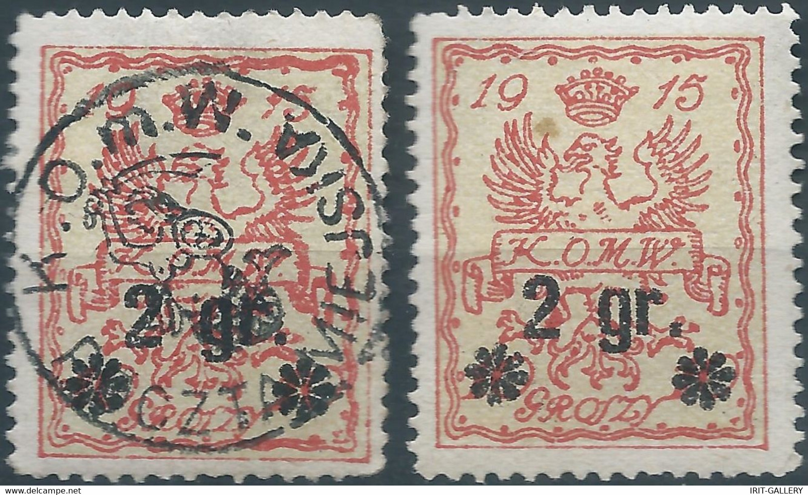 POLONIA-POLAND-POLSKA,1915 Warsaw Local Issues,10 GROSZY/ 2 GR,Obliterated And Mint - Ungebraucht