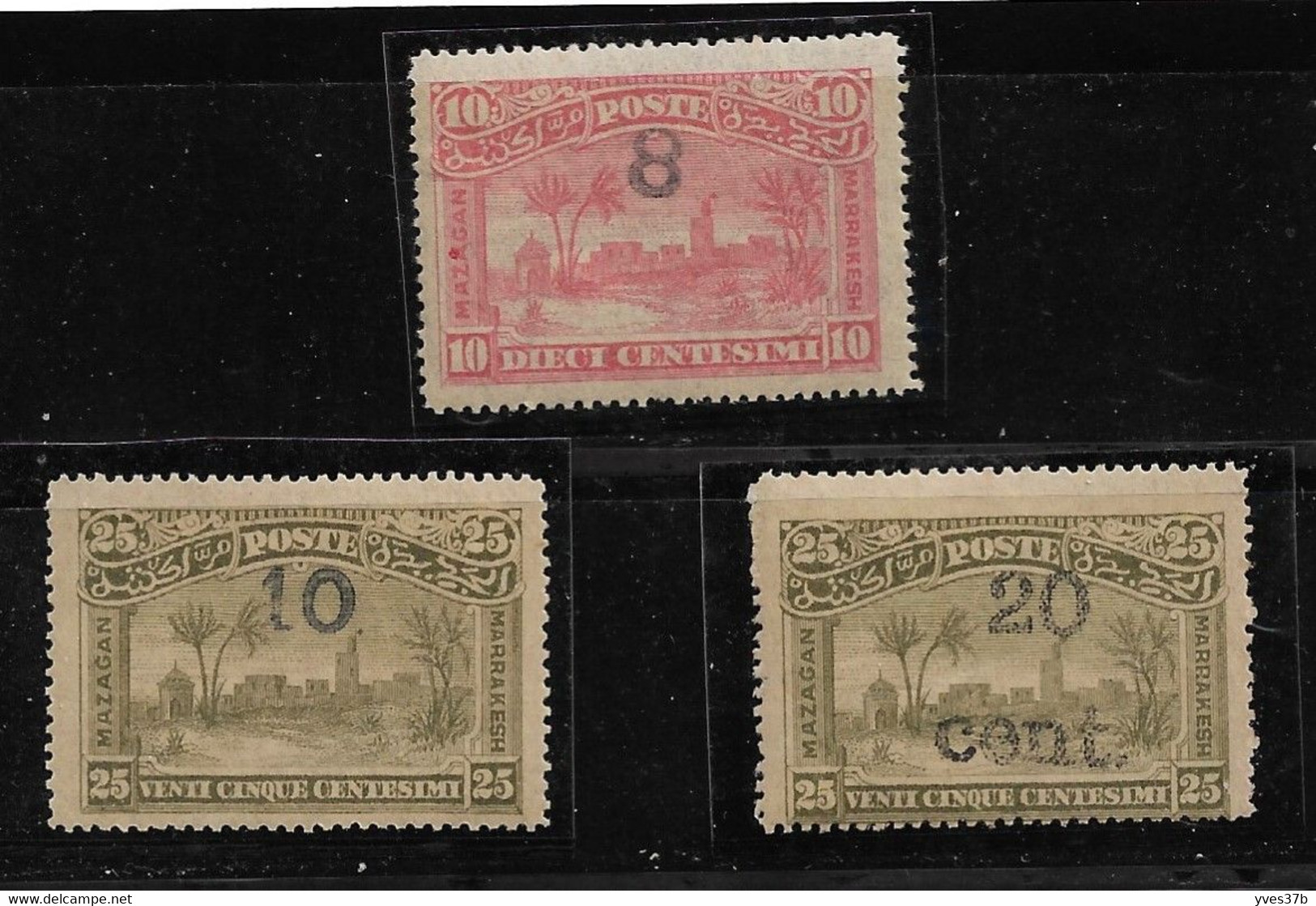 MAROC - Postes Locales - Mazagan à Marrakech N°59b, 60c, 61c  "Surcharges Noires" Neuf** - TBC - 3 Val. - SUP - - Unused Stamps