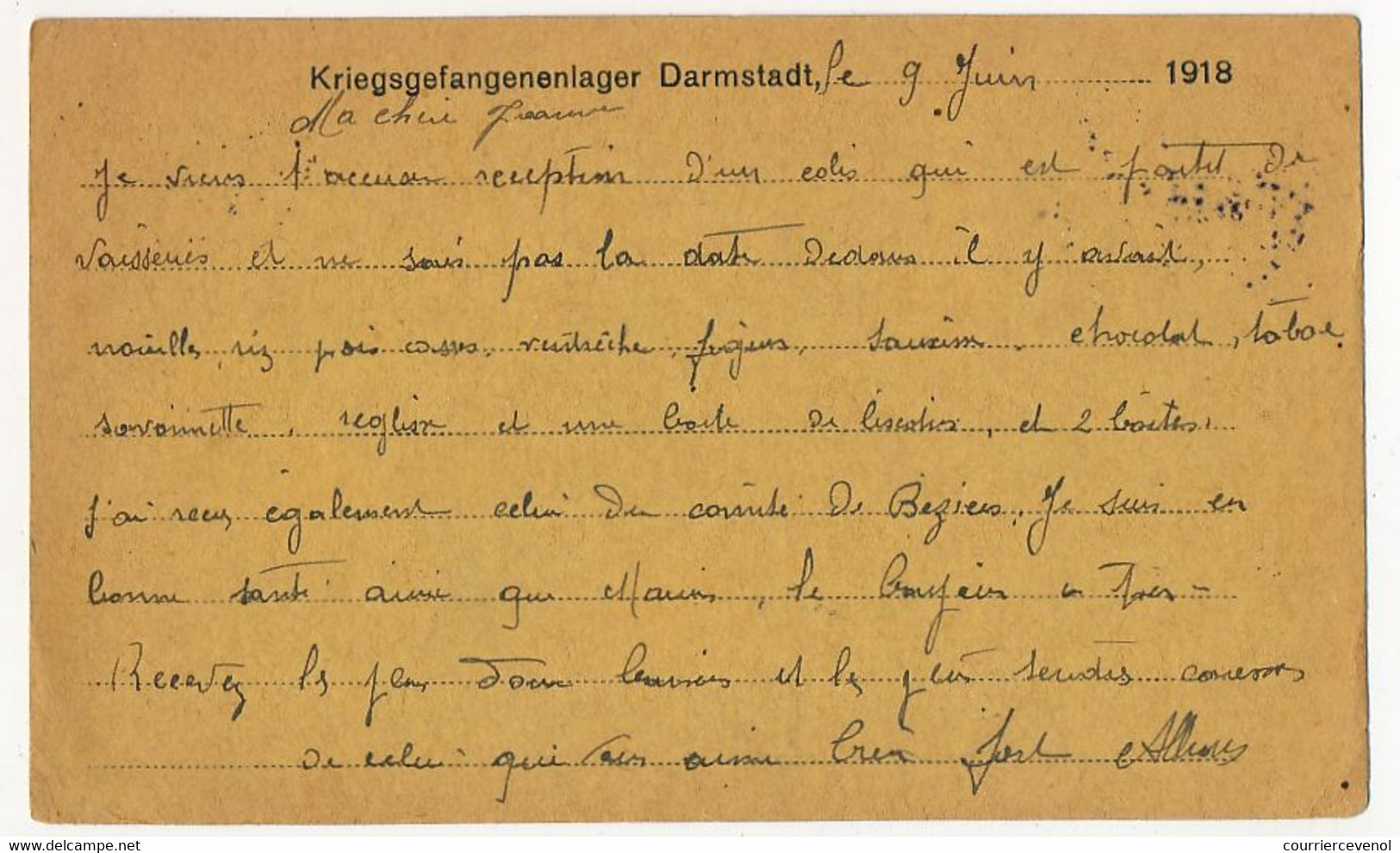 Carte Prisonnier Français - Camp De Darmstadt - Juin 1919 -  Censure / Lecteur 14 - Guerre De 1914-18