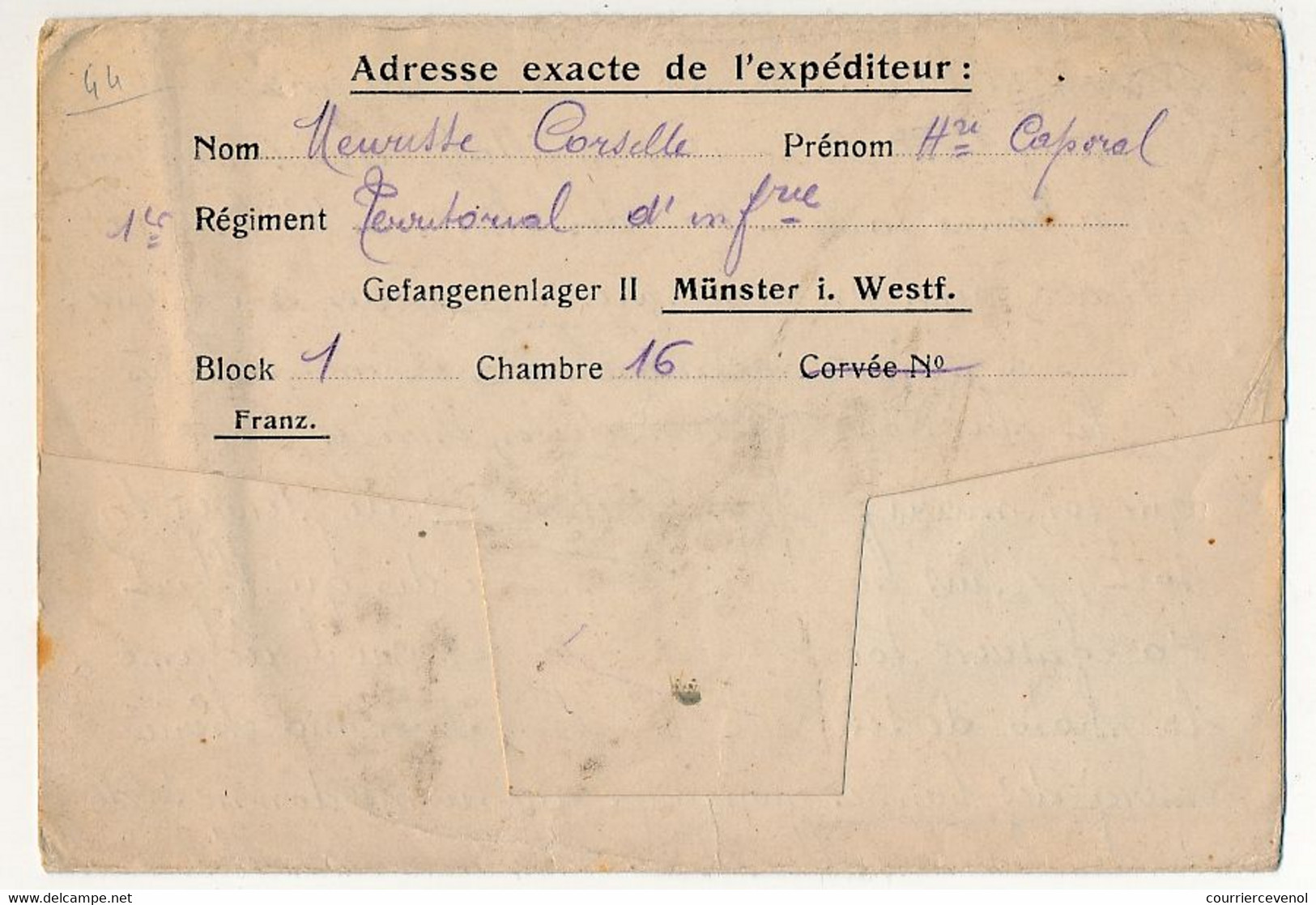 Lettre Prisonnier Français - Camp De Münster I. Westf. - 22 Sept 1918 - Censure 36 - 1. Weltkrieg 1914-1918