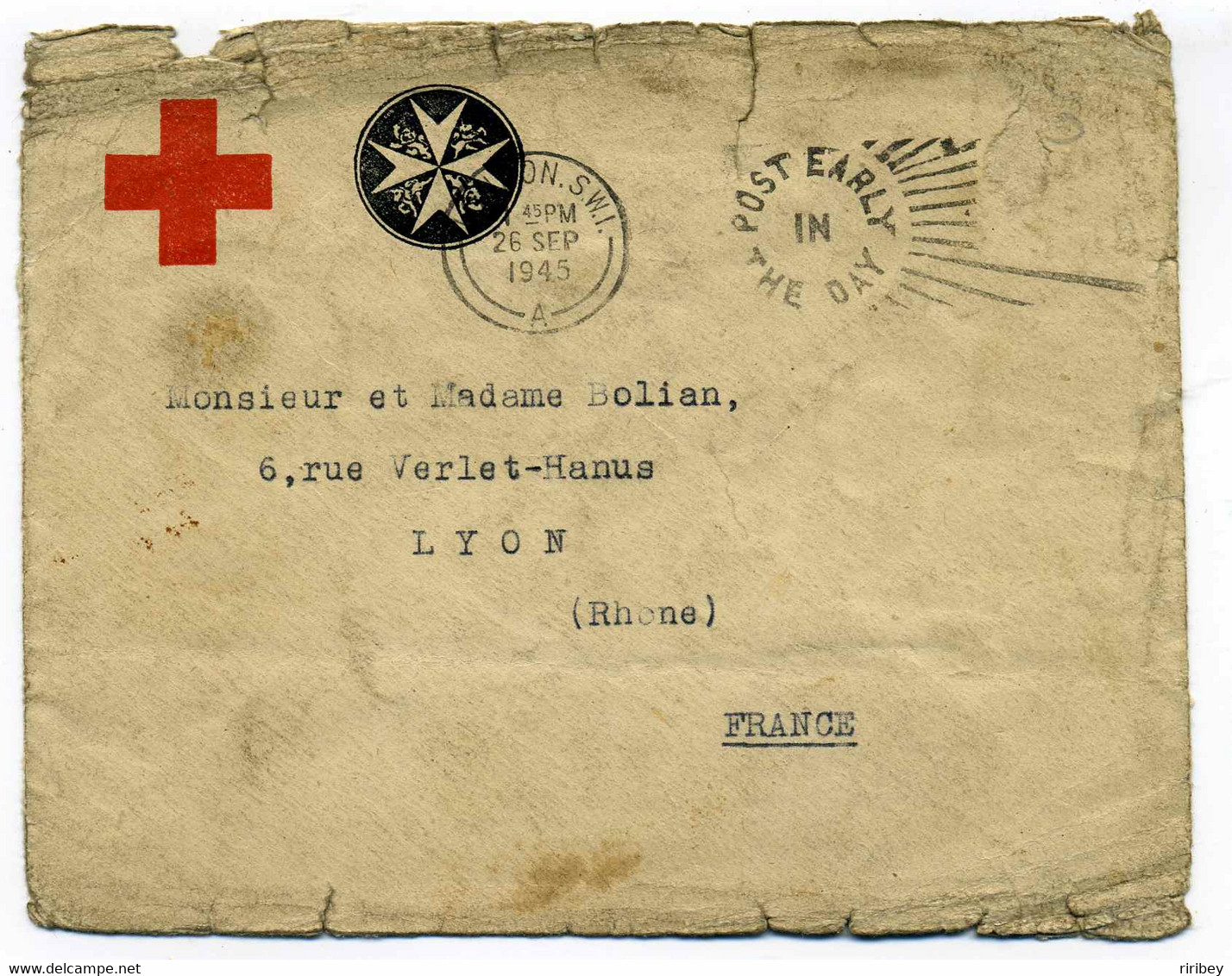 British Red Cross / Lettre De Londres Pour Lyon / WW2  1945 / Croix Rouge Anglaise - Rode Kruis