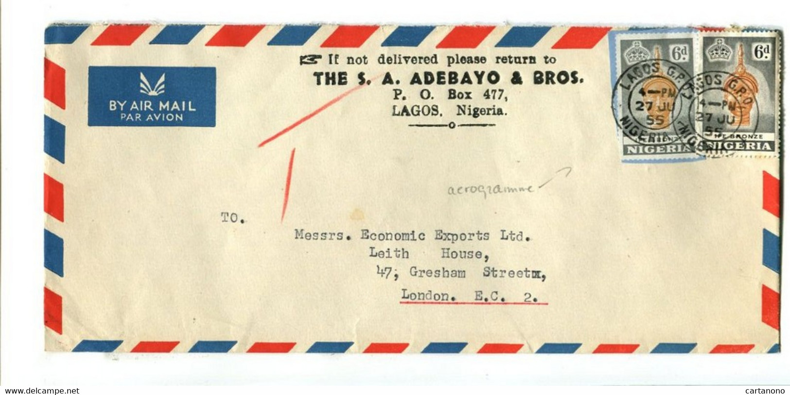 NIGERIA - Affr. Mixte Fait Avec Un Timbre D'aérogramme Sur Lettre - Nigeria (1961-...)