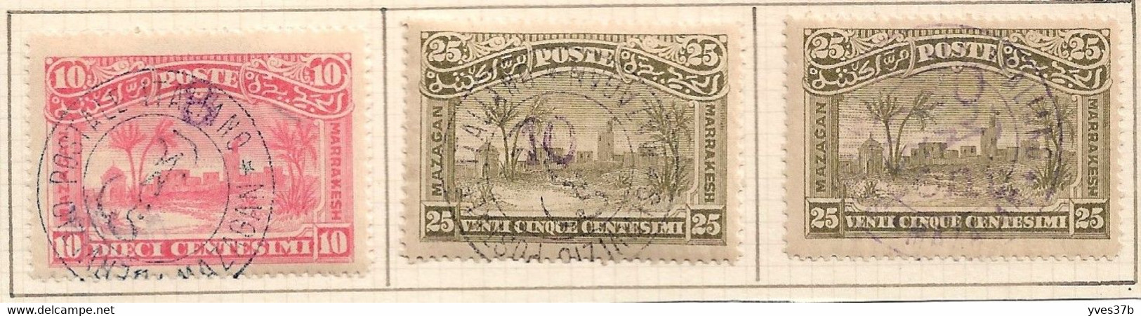 MAROC - Postes Locales - Mazagan à Marrakech N°59, 60, 61 "Surcharge Violet" Oblitération Italienne - TBC - 3 Val. - TTB - Used Stamps