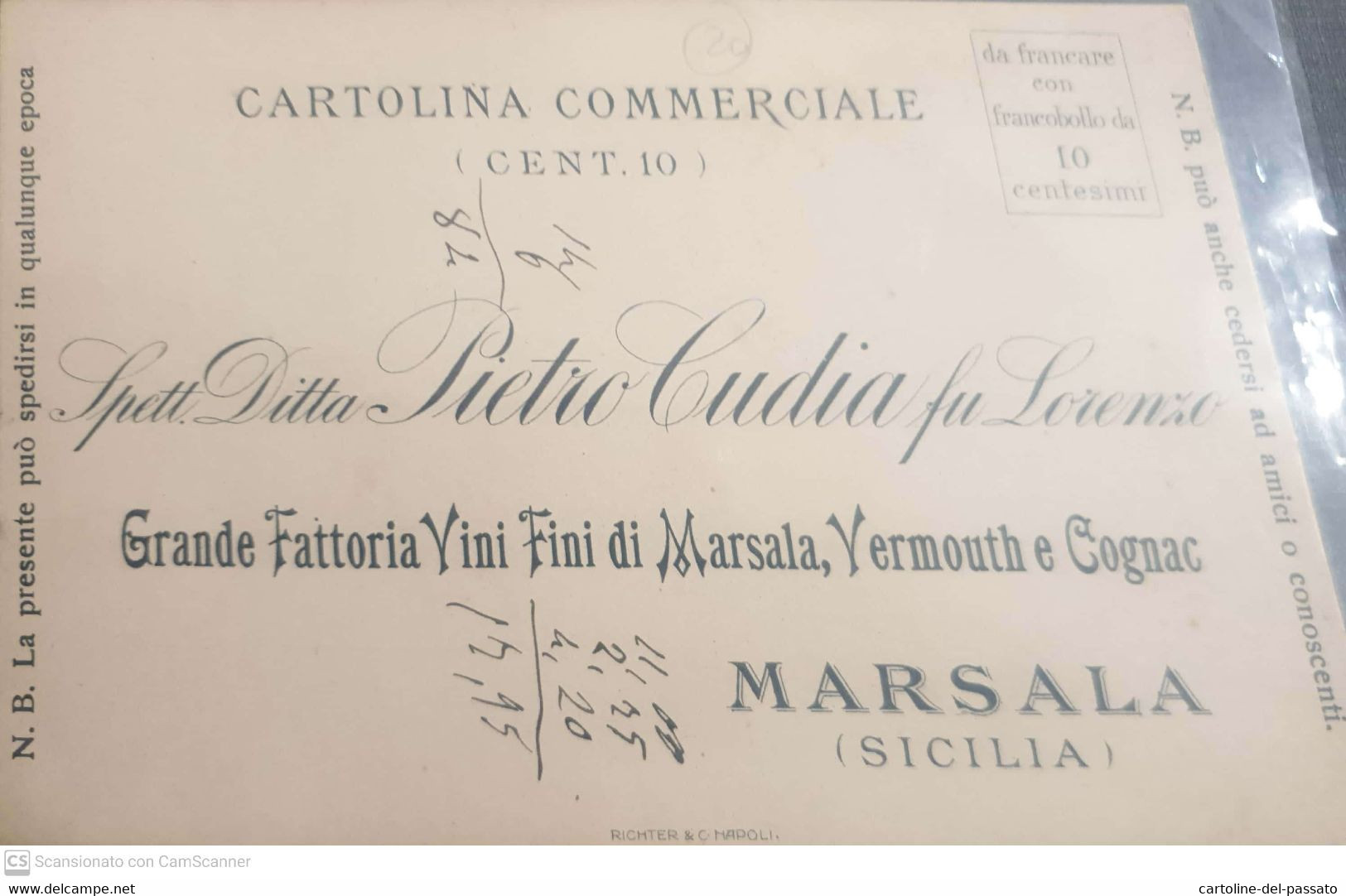 MARSALA  CARTOLINA COMMERCIALE  FATTORIA VINI  VERMOUTH  COGNAC - Marsala