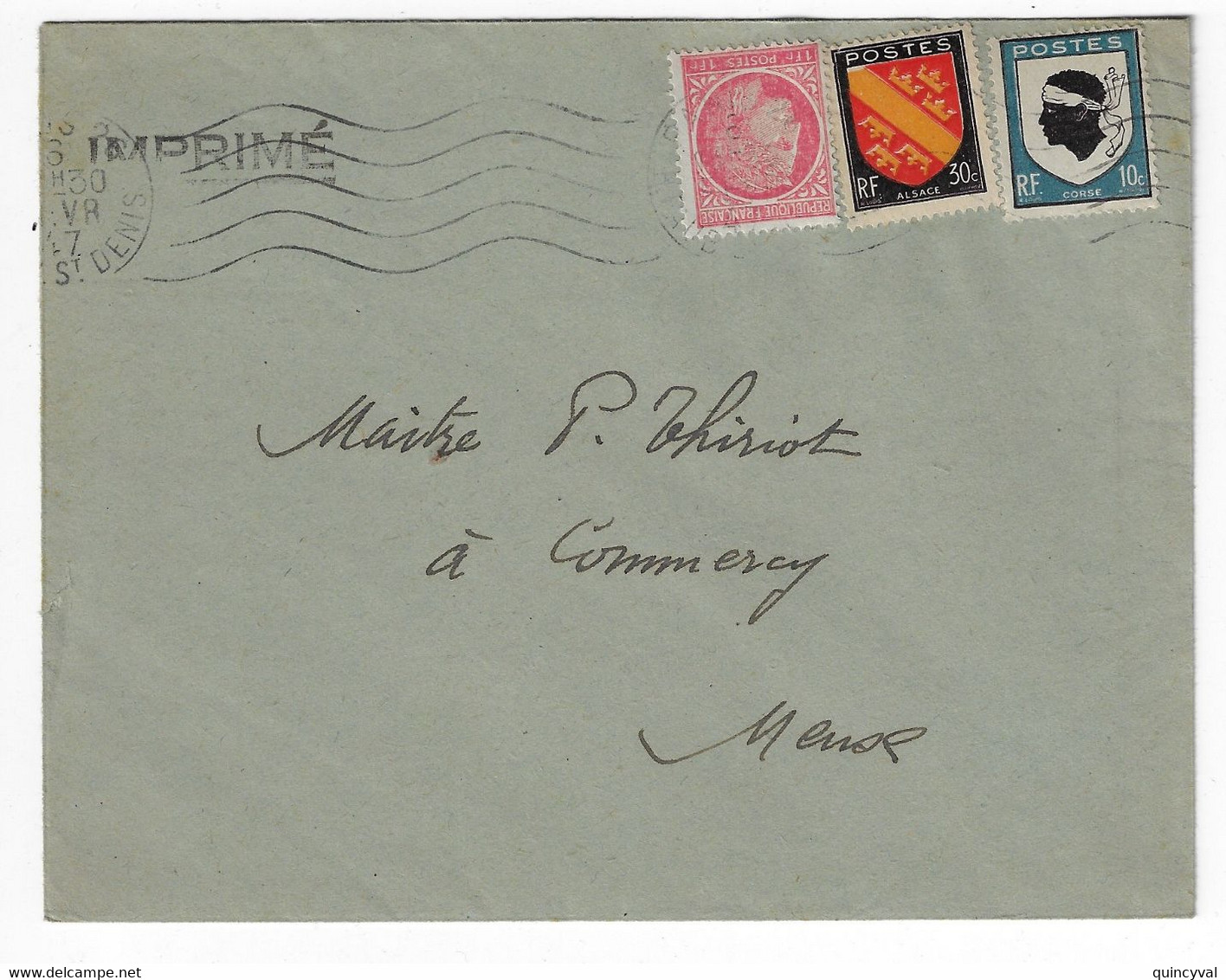 PARIS 26 Imprimé 1F Mazelin 30c Alsace 10c Corse Yv 676 756 755 Ob 1947 - Briefe U. Dokumente