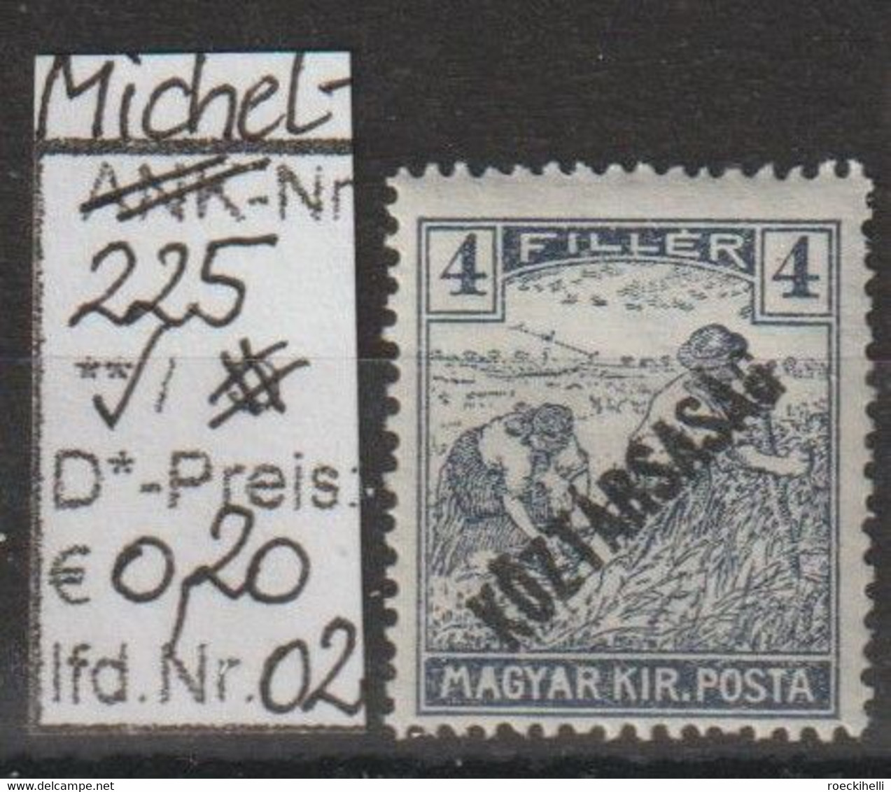 1918 - UNGARN - FM/DM "Schnitter" 4 F  Blaugrau - **  Postfrisch - S.Scan  (hu 225 01-02) - Unused Stamps