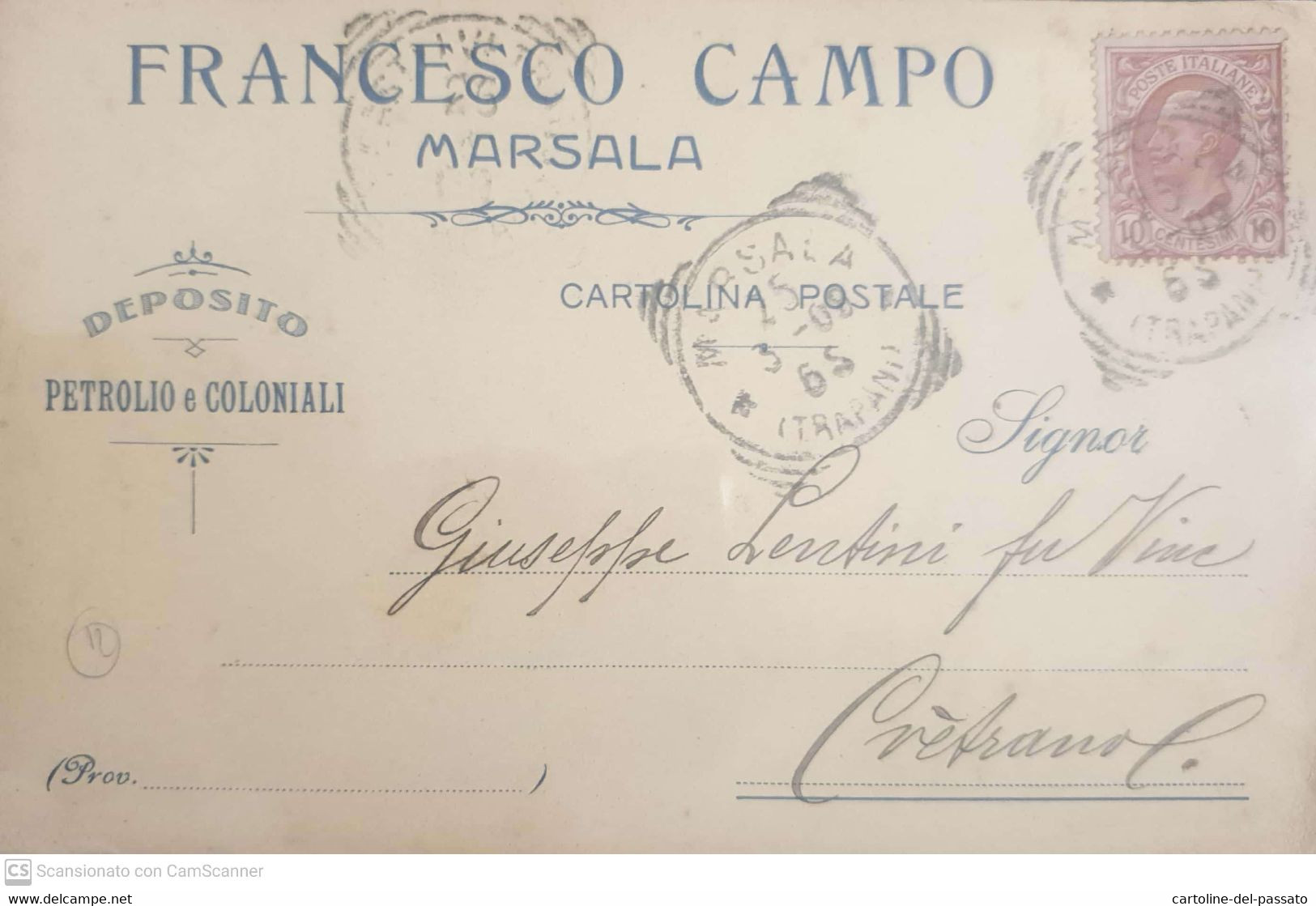 MARSALA  DEPOSITO PETROLIO E COLONIALI  F. CAMPO  1909 - Marsala