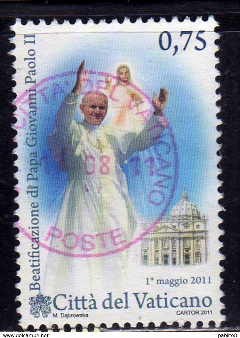 CITTÀ DEL VATICANO VATIKAN CITY VATICAN 2011 BEATIFICAZIONE PAPA GIOVANNI PAOLO II POPE € 0,75 USATO USED OBLITERE' - Usados