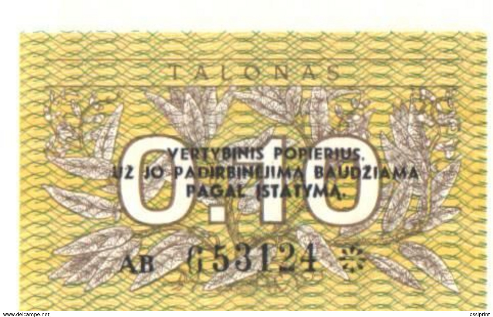 Lithuania:0,10 Talon 1991, With Overprint, AUNC - Litauen