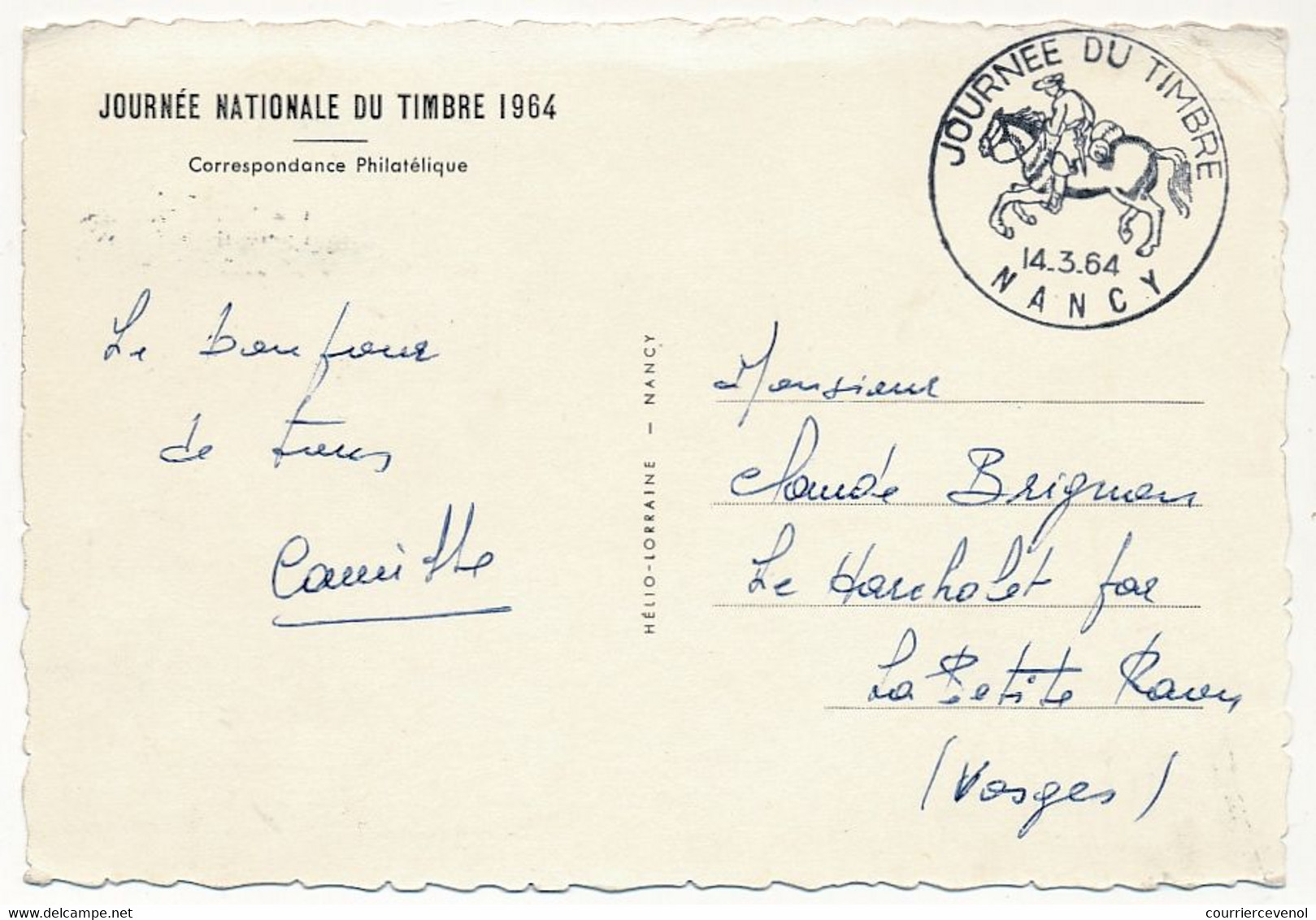 FRANCE => Carte Locale "Journée Du Timbre" 1964 - NANCY - Courrier à Cheval - 14/3/1964 - Covers & Documents