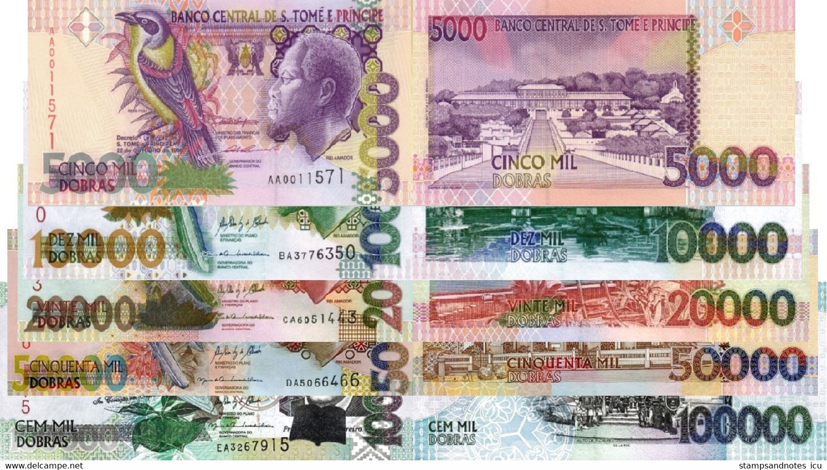 SAINT THOMAS & PRINCE 5000 10000 20000 50000 100000 Dobras P 65 66 67 68 69 UNC Full Set Of 5 Banknotes - San Tomé E Principe